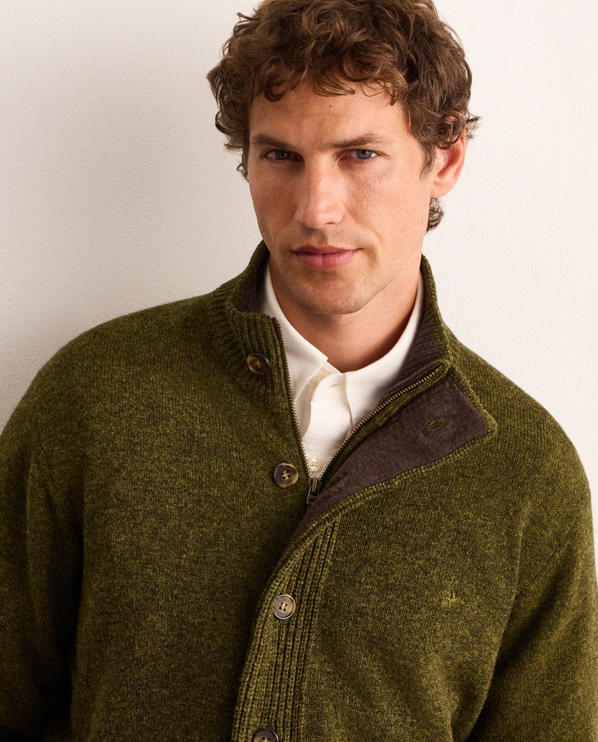 Cardigan de hombre de lambswool con botones y cremallera - Lloyd's - Verde oscuro Verde oscuro-2