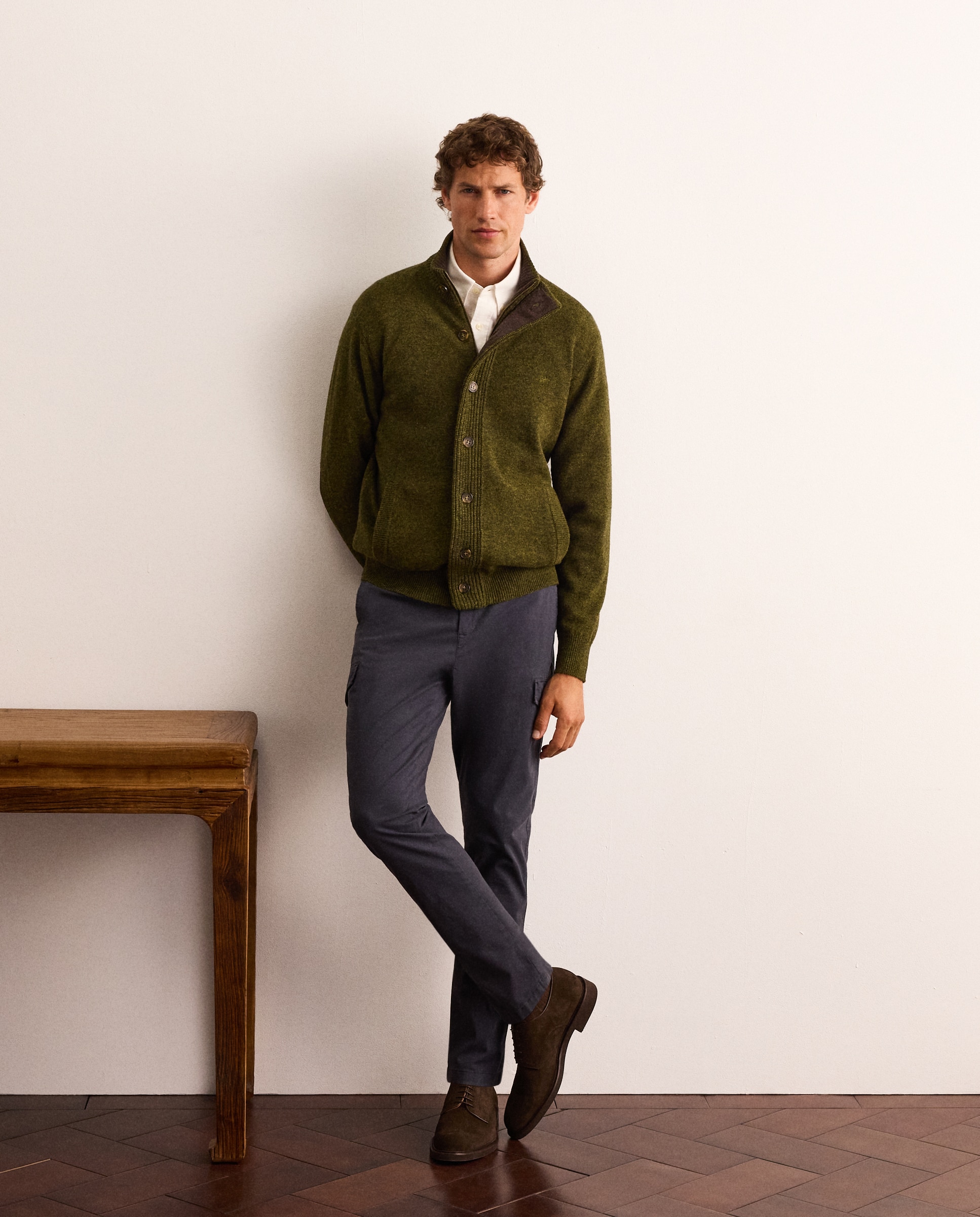 Cardigan de hombre de lambswool con botones y cremallera - Lloyd's - Verde oscuro Verde oscuro-3