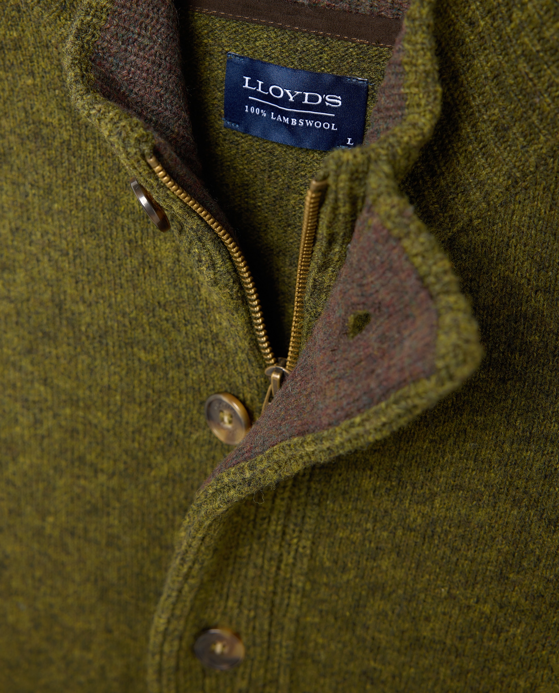 Cardigan de hombre de lambswool con botones y cremallera - Lloyd's - Verde oscuro Verde oscuro-6