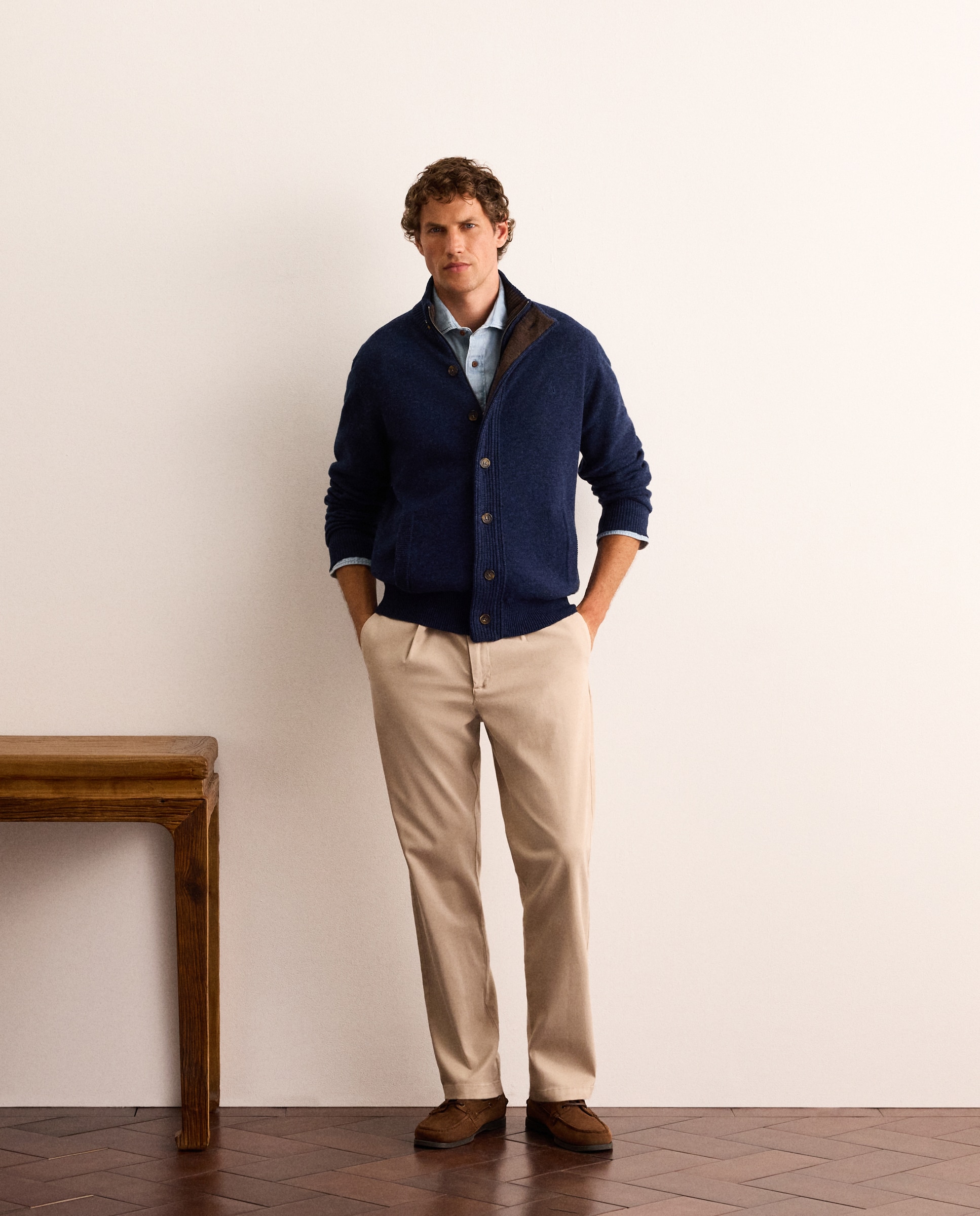 Cardigan de hombre de lambswool con botones y cremallera - Lloyd's - Azul marino Azul marino-2