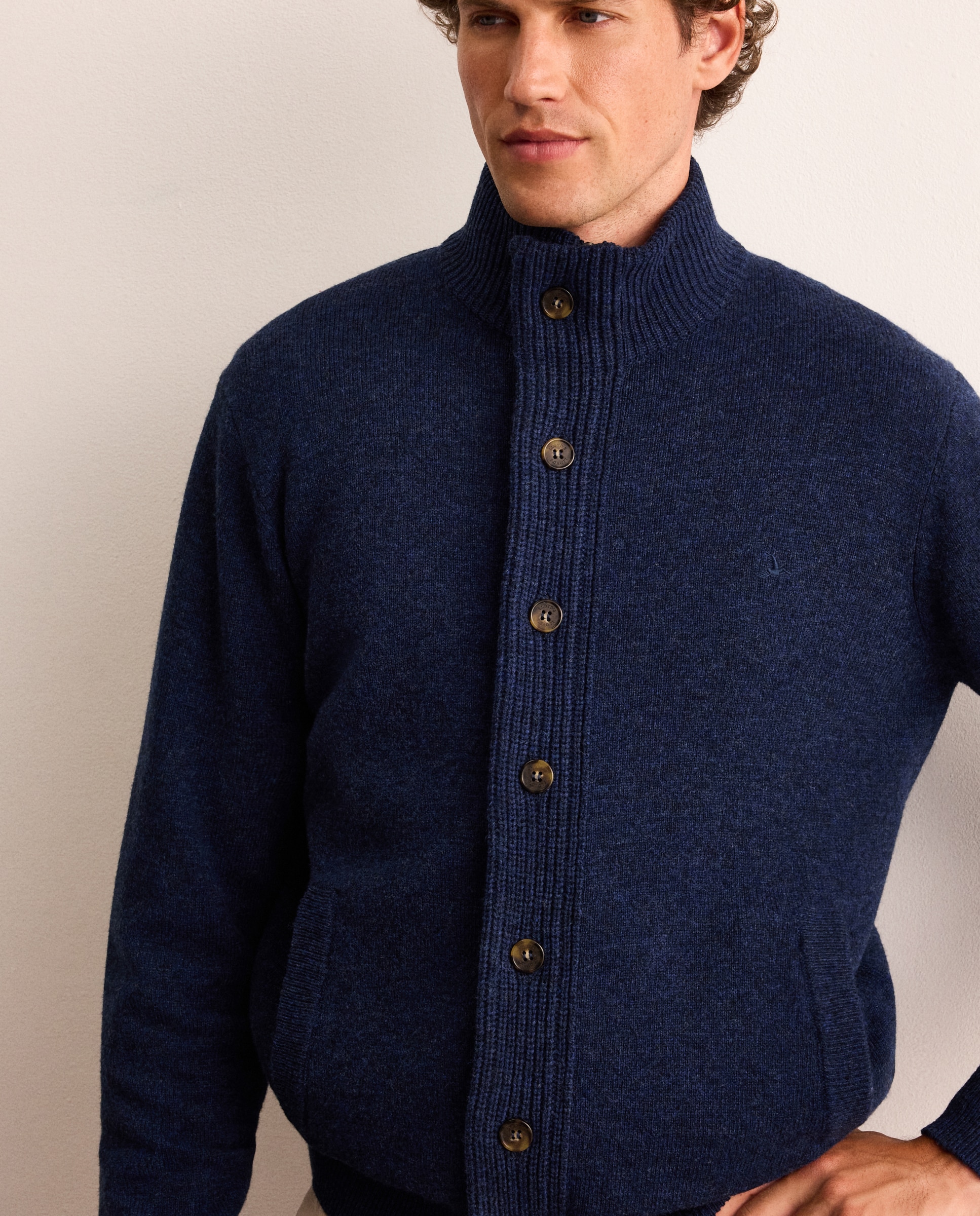 Cardigan de hombre de lambswool con botones y cremallera - Lloyd's - Azul marino Azul marino-3