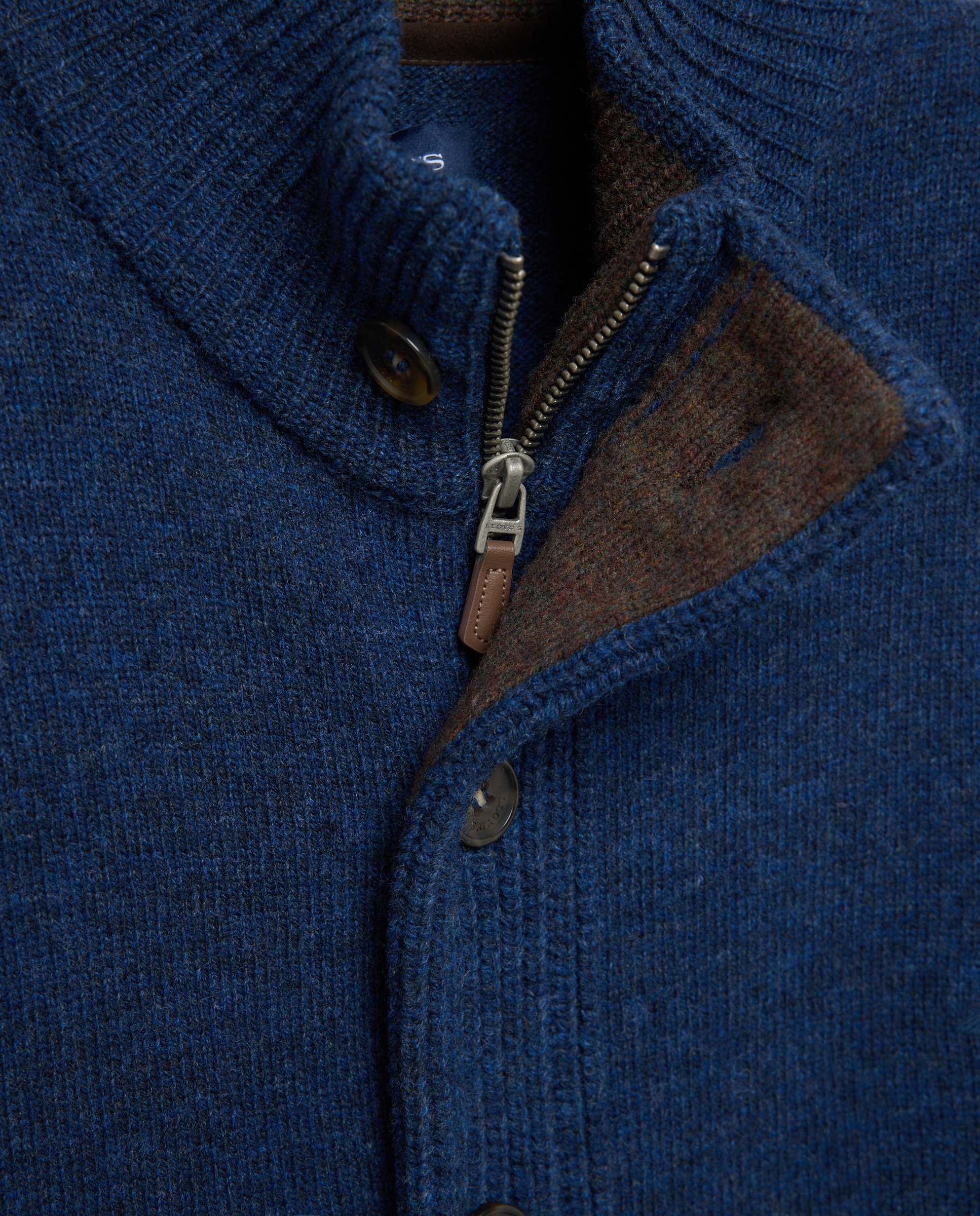 Cardigan de hombre de lambswool con botones y cremallera - Lloyd's - Azul marino Azul marino-6