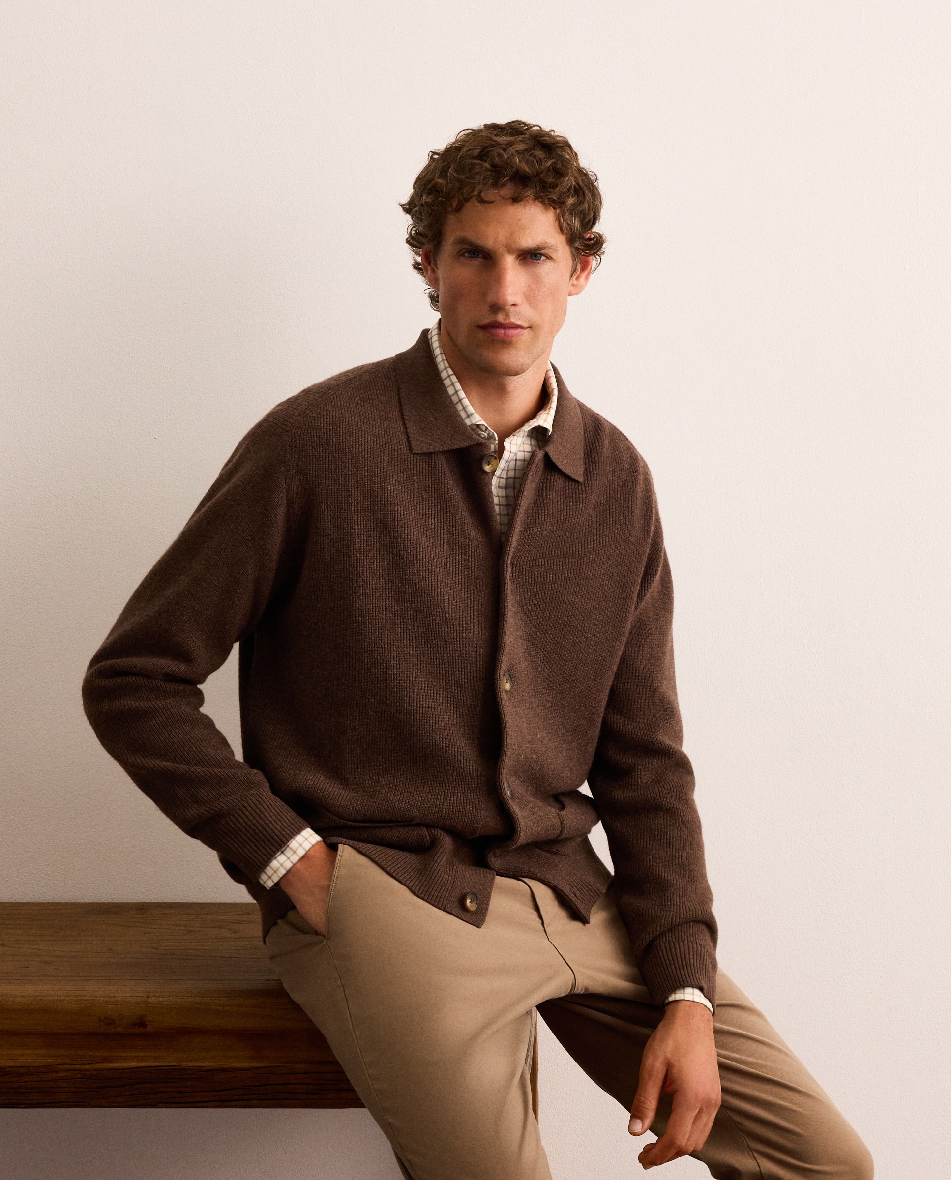 Cardigan de hombre en punto inglés - Lloyd's - Marrón Marrón-1