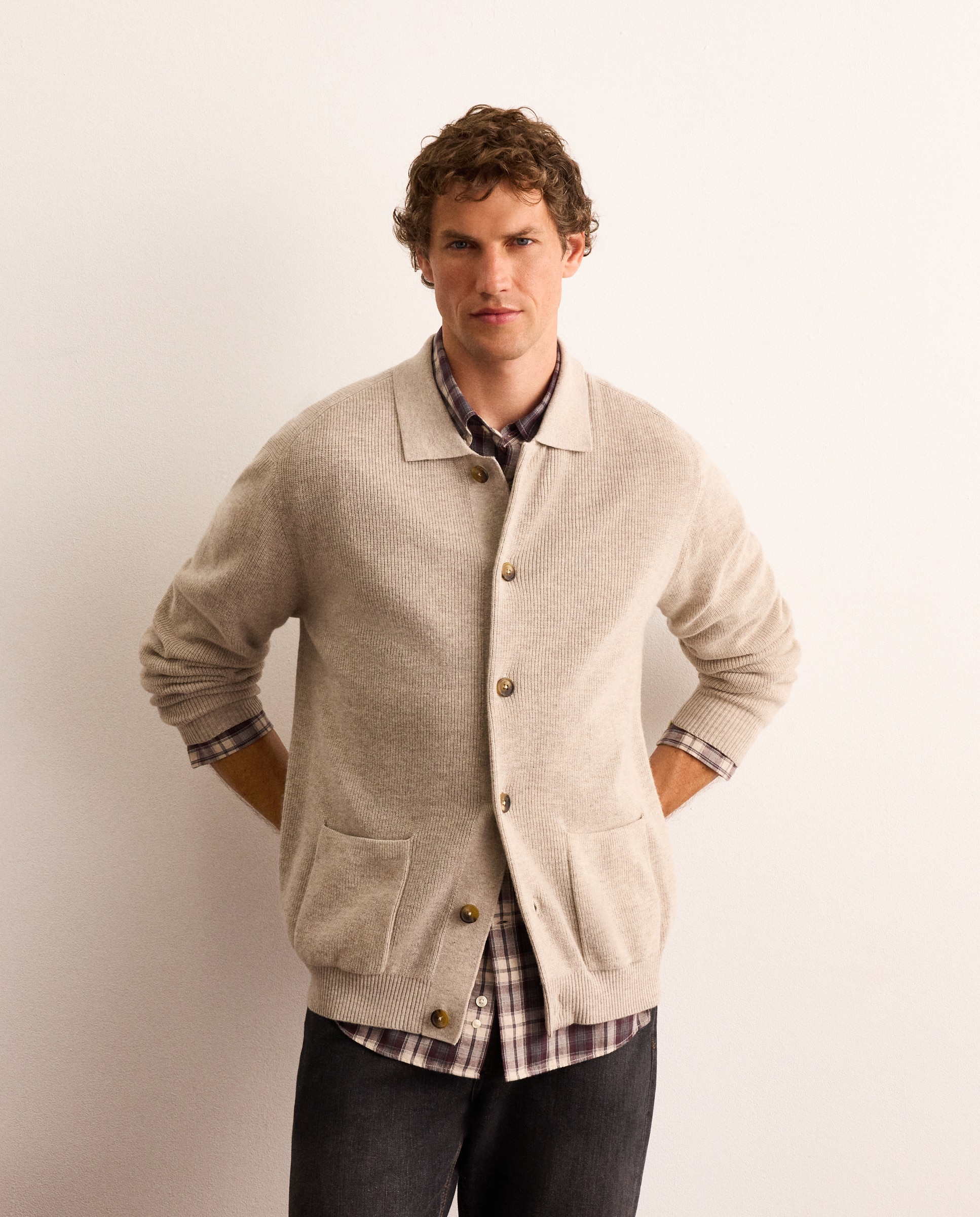 Cardigan de hombre en punto inglés - Lloyd's - Gris claro Gris claro-1