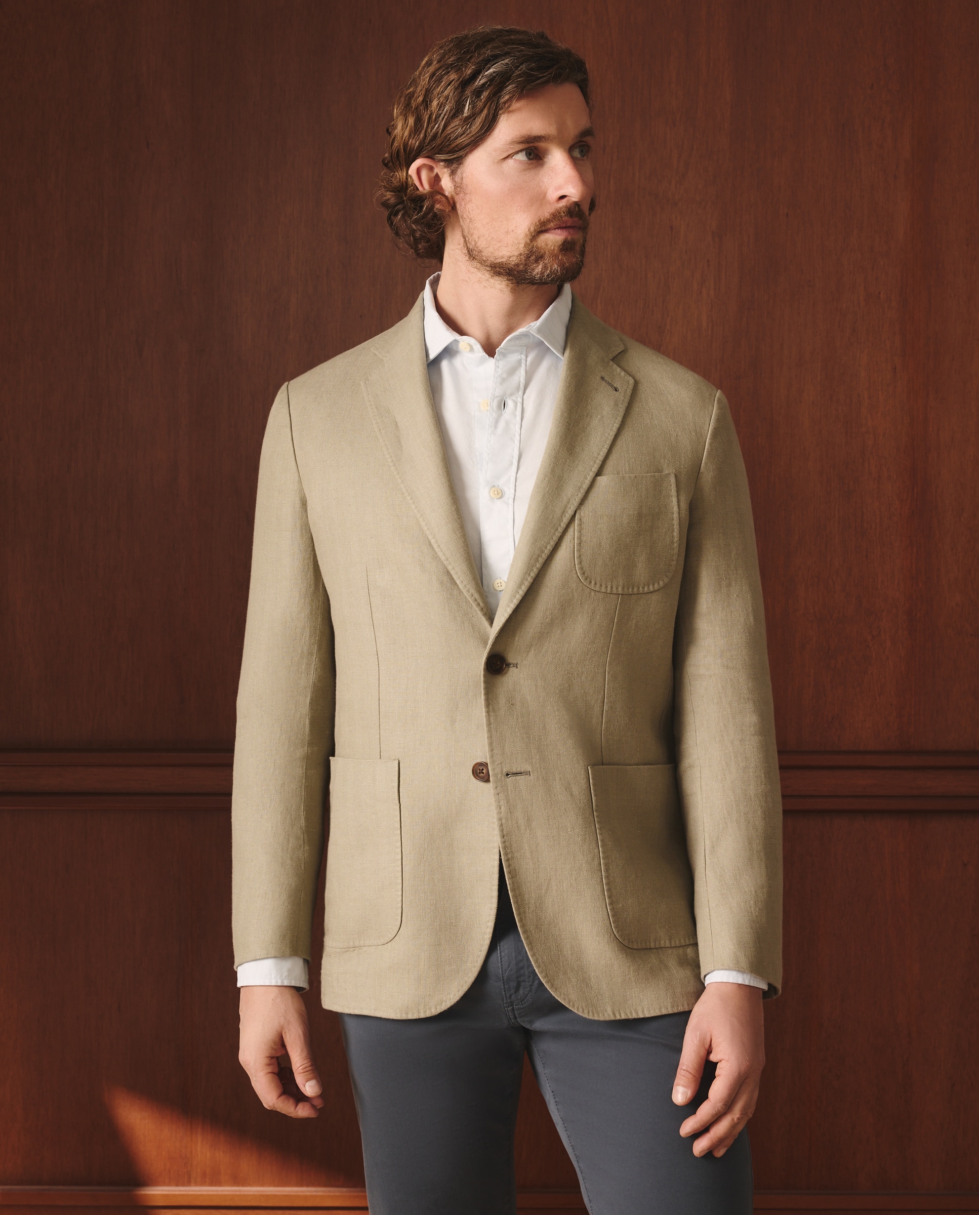 Imagen 0 de Chaqueta de hombre lino espiga Verde claro