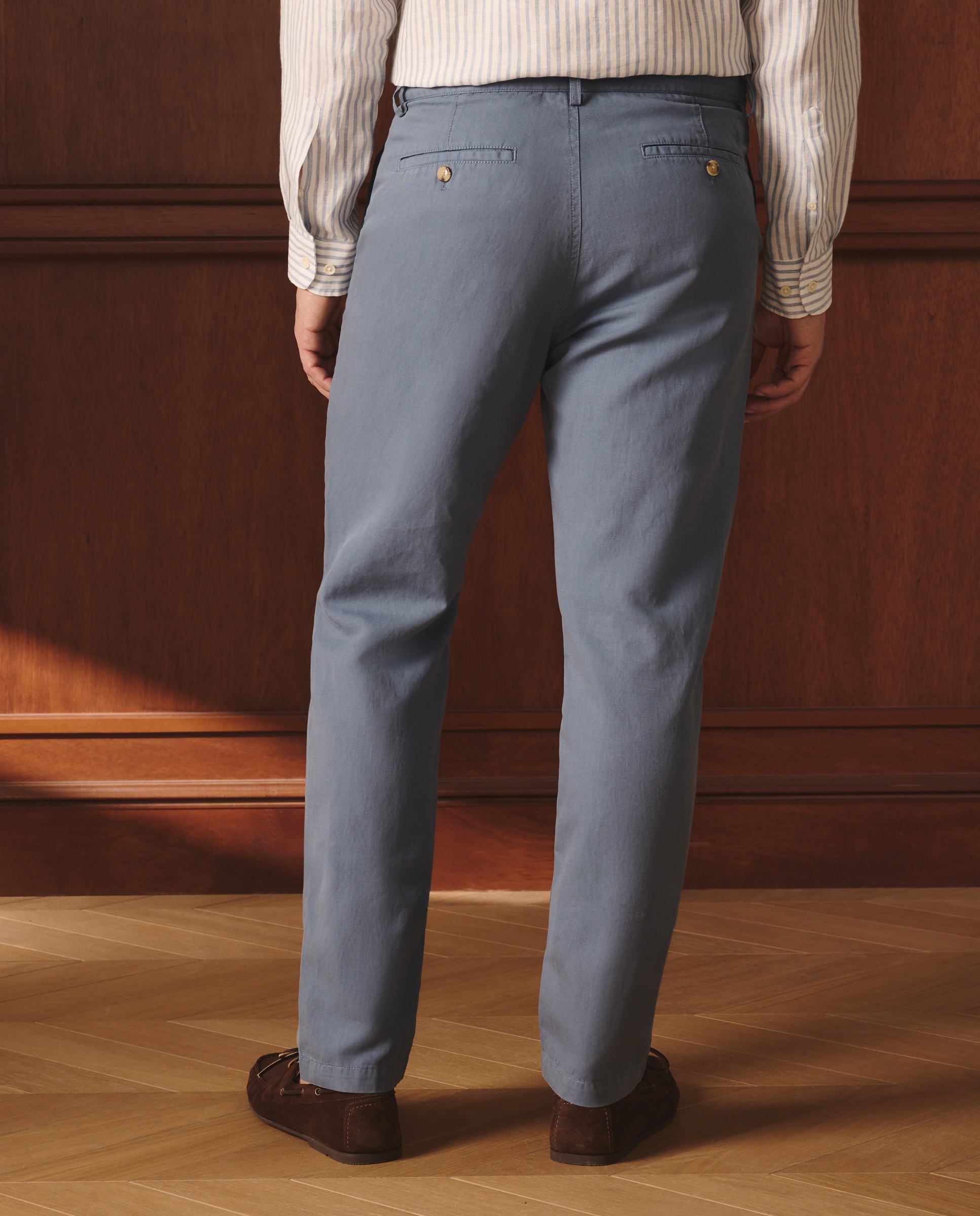Calças Chino em Mistura de Linho Regular Fit Azul-índigo-3
