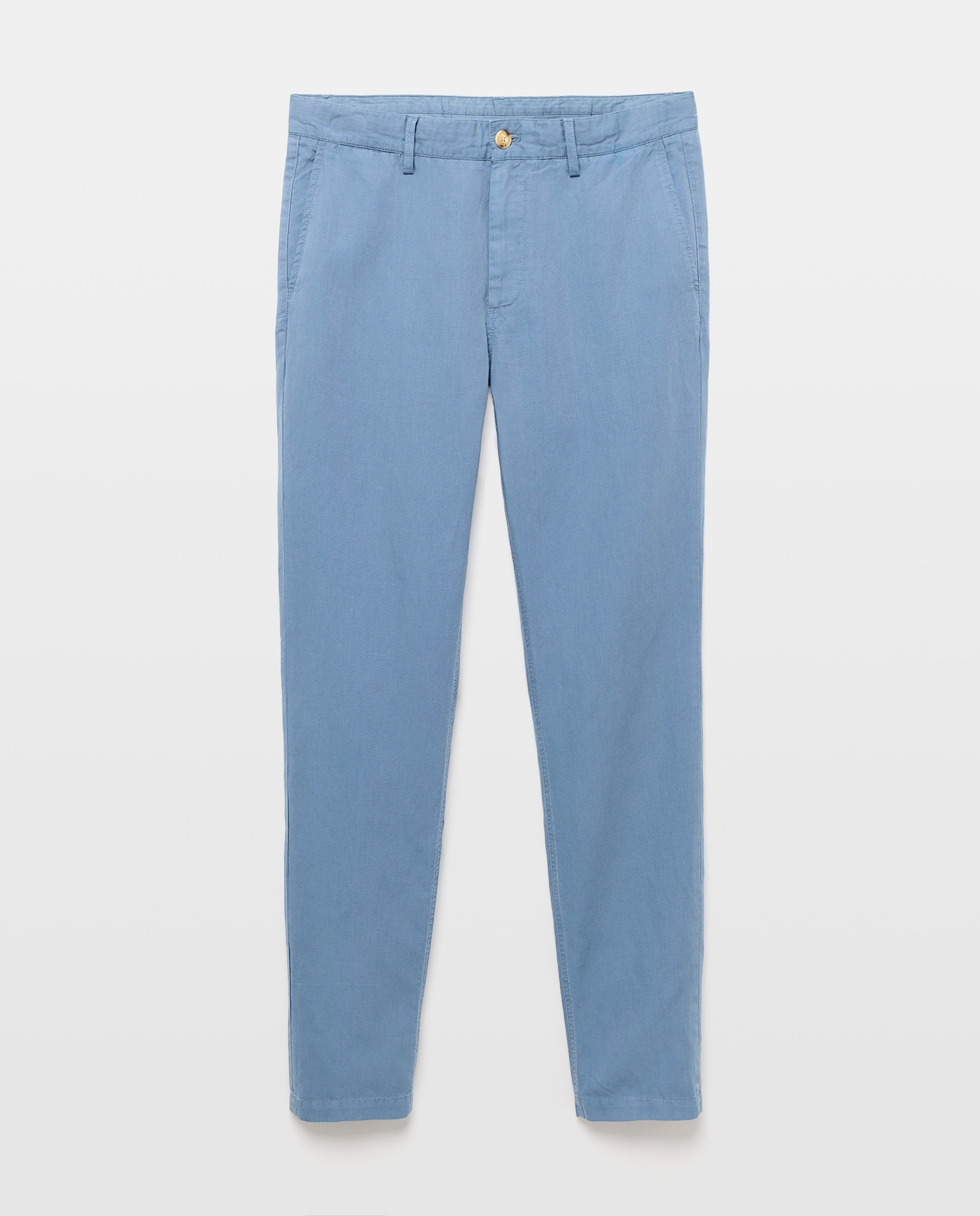 Calças Chino em Mistura de Linho Regular Fit Azul-índigo-4