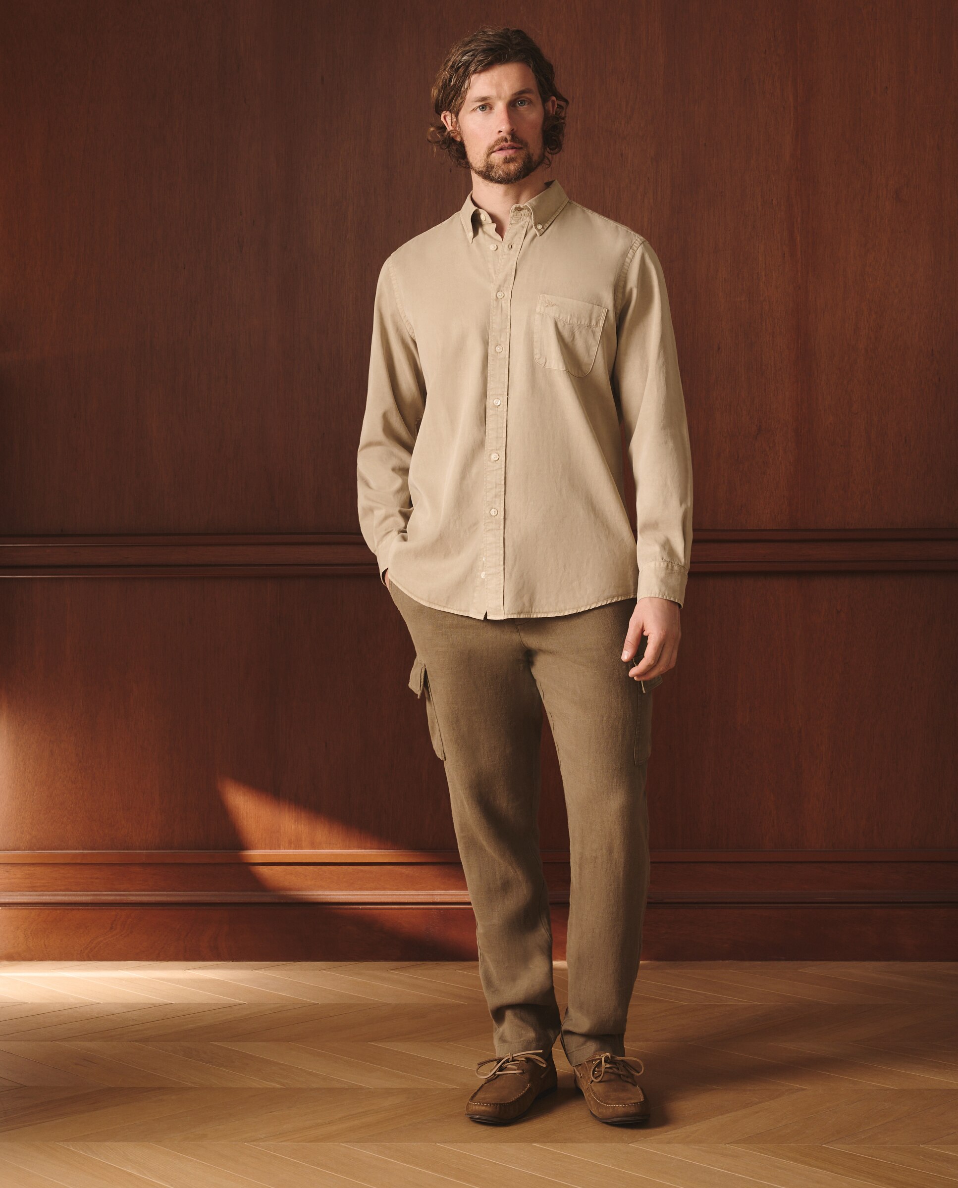 Imagen 0 de Pantalón de lino de hombre cargo Verde oscuro