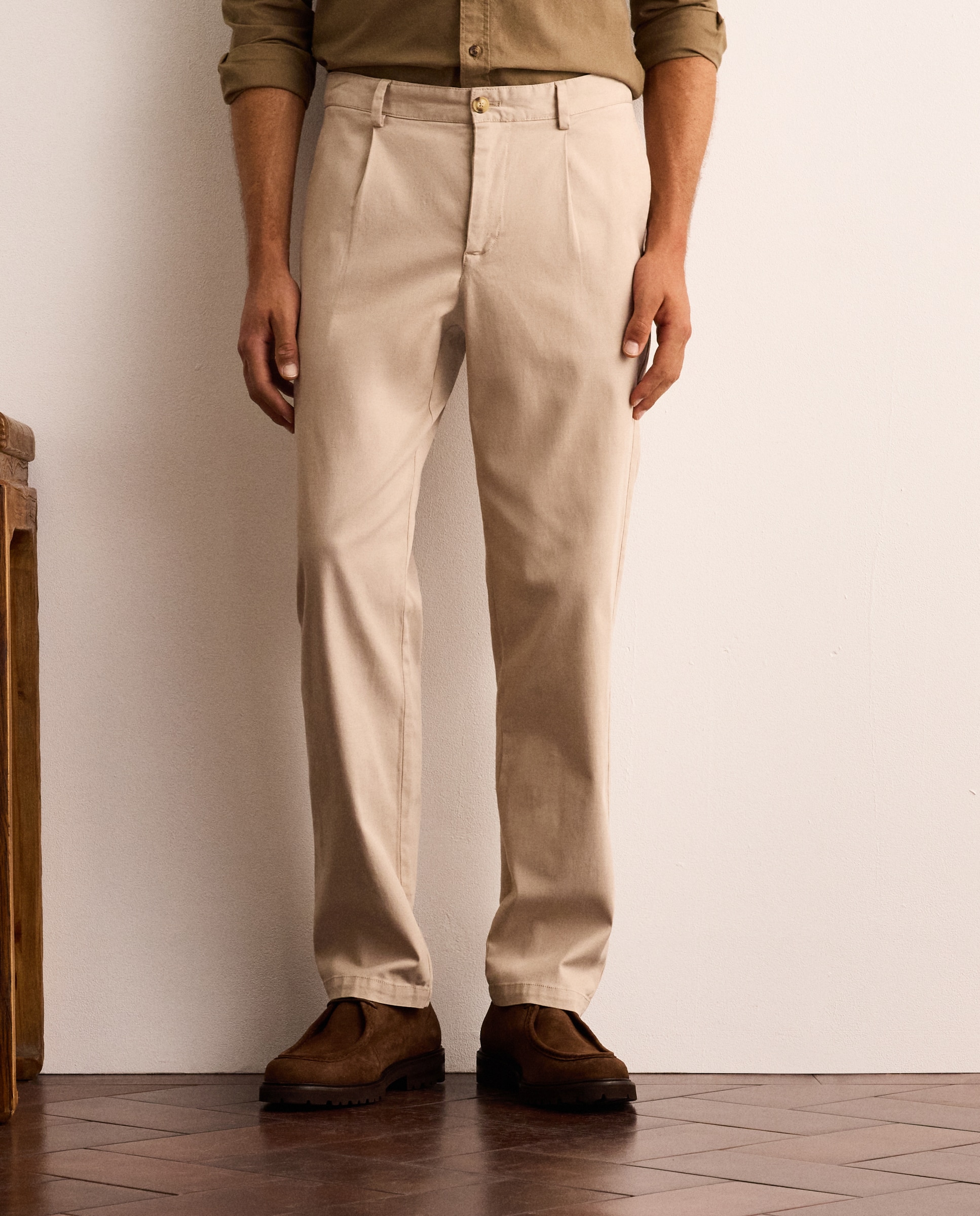 Pantalón chino slim fit con pinza de algodón stretch hombre - Lloyd's - Beige Beige-2