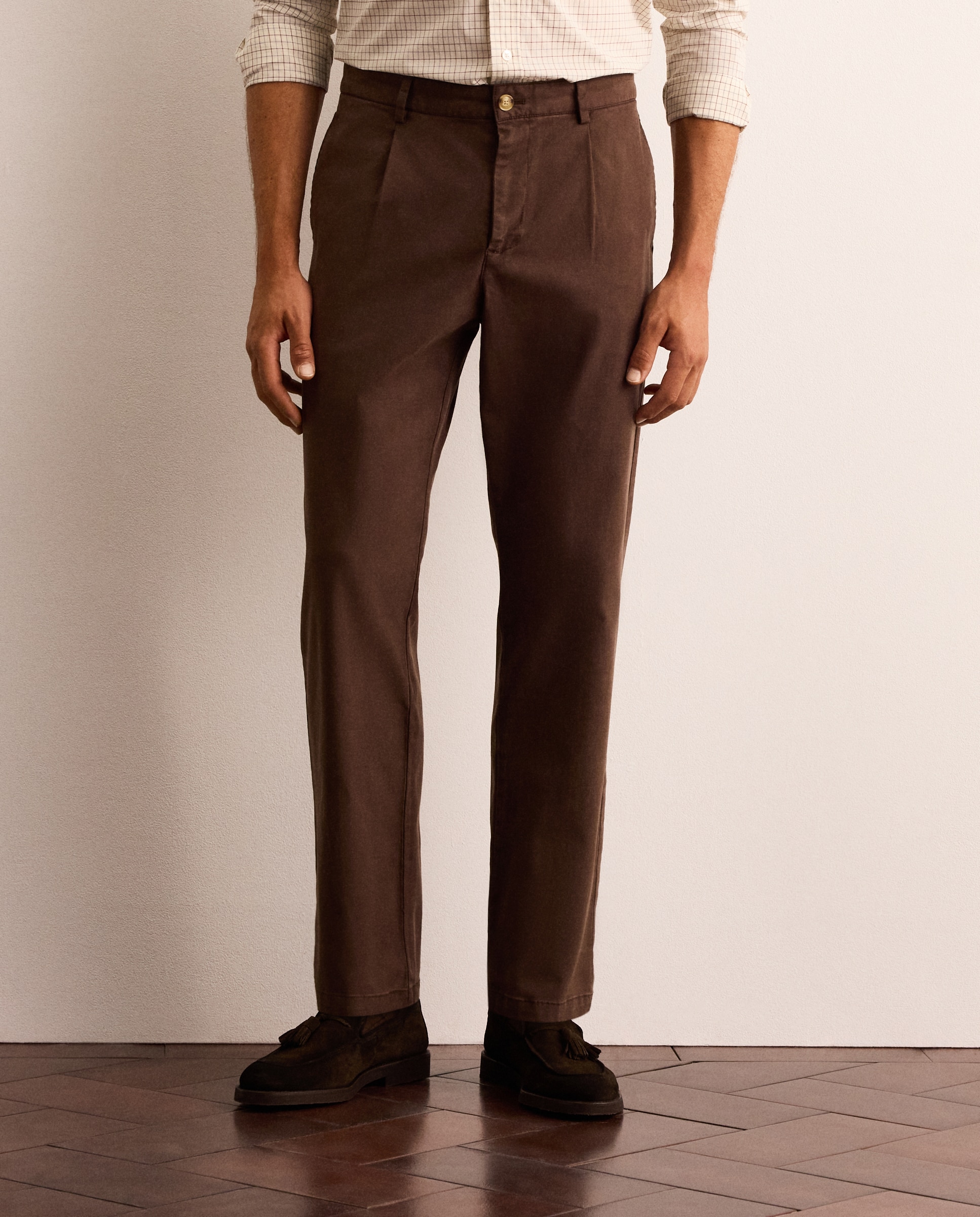 Pantalón chino slim fit con pinza de algodón stretch hombre - Lloyd's - Marrón Marrón-2