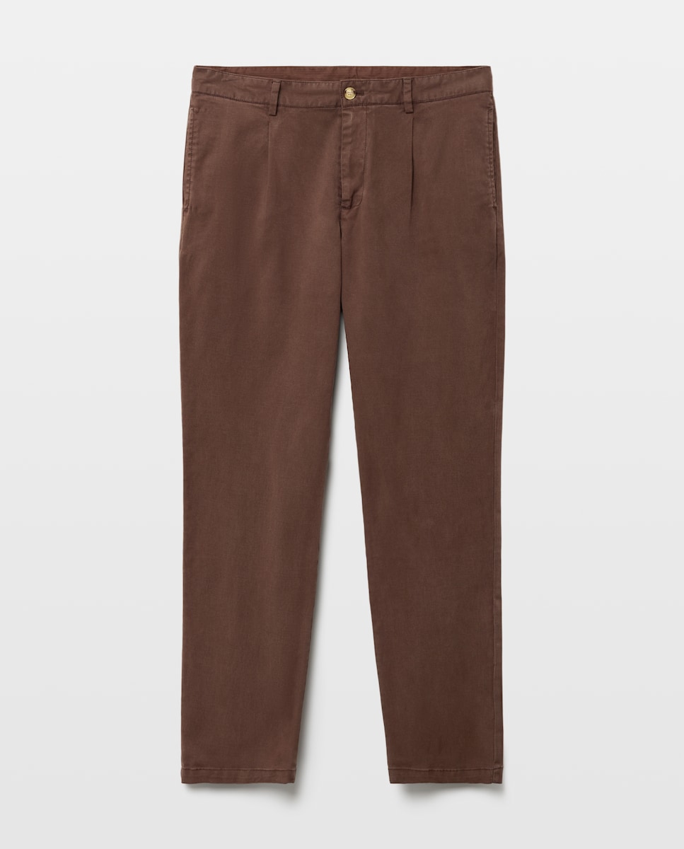 Imagen 1 de Pantalón chino slim fit con pinza de algodón stretch hombre Marrón