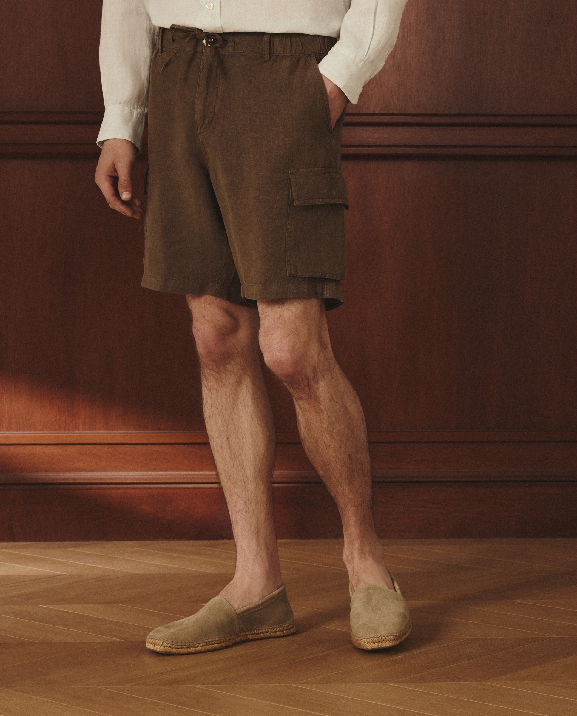 Bermudas Cargo de Linho com Cordão Verde-escuro-2