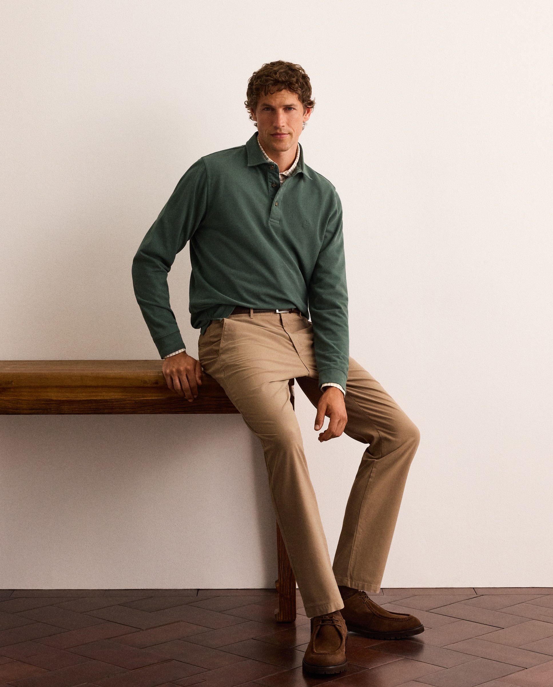 Polo de hombre de manga larga de piqué - Lloyd's - Verde oscuro Verde oscuro-1