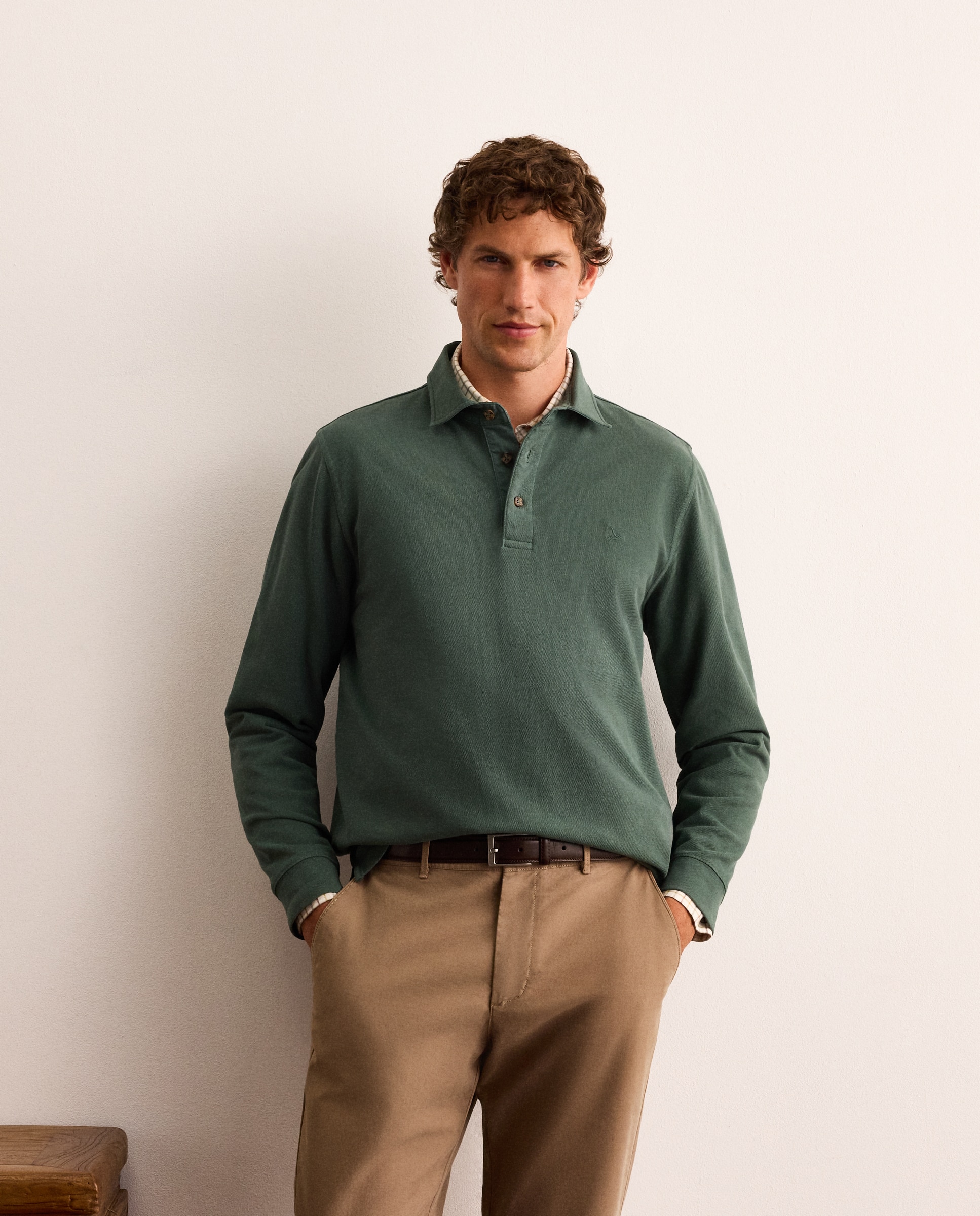 Polo de hombre de manga larga de piqué - Lloyd's - Verde oscuro Verde oscuro-2