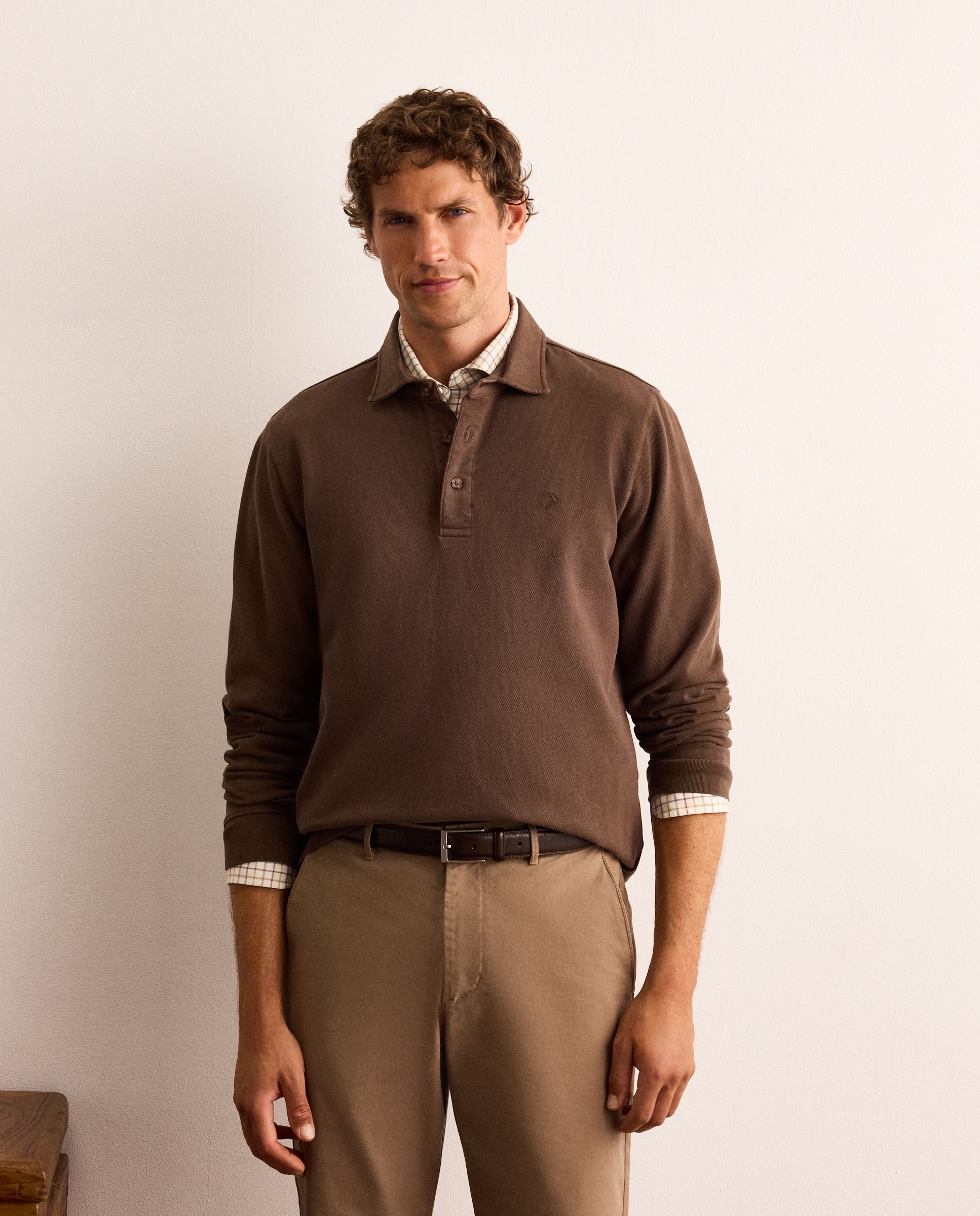 Polo de hombre de manga larga de piqué - Lloyd's - Marrón Marrón-1