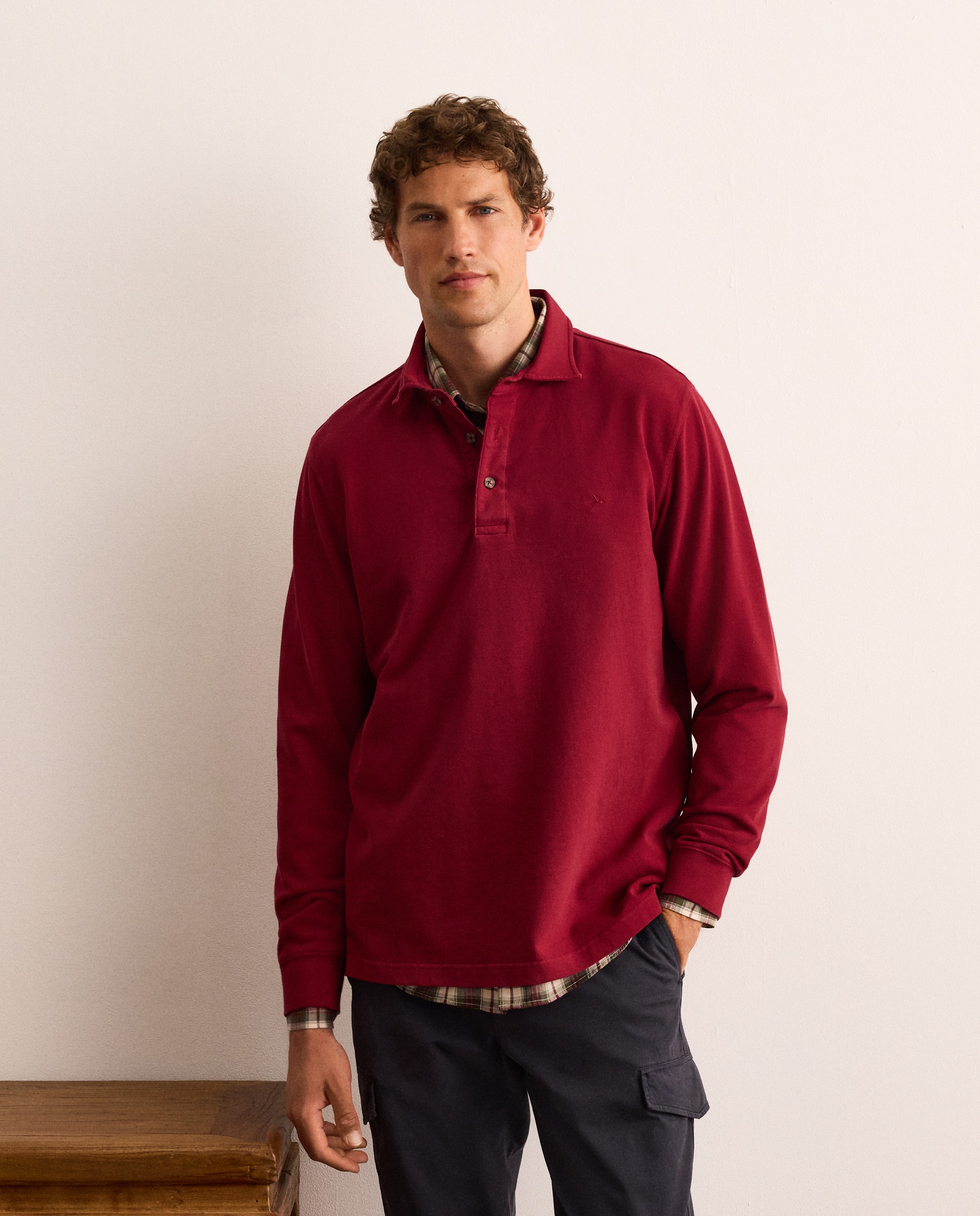Polo de hombre de manga larga de piqué - Lloyd's - Burdeos Burdeos-1
