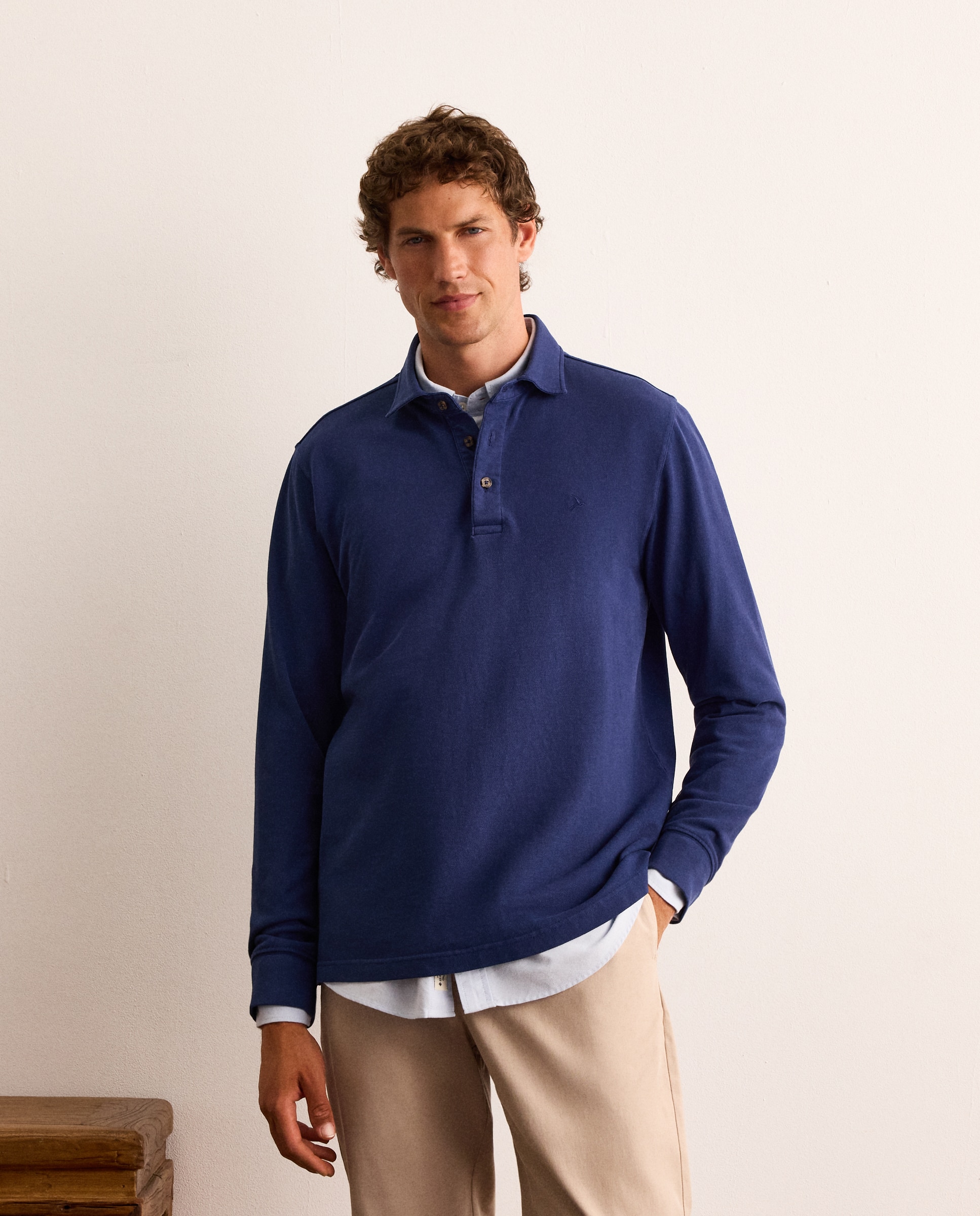 Polo de hombre de manga larga de piqué - Lloyd's - Azul marino Azul marino-1