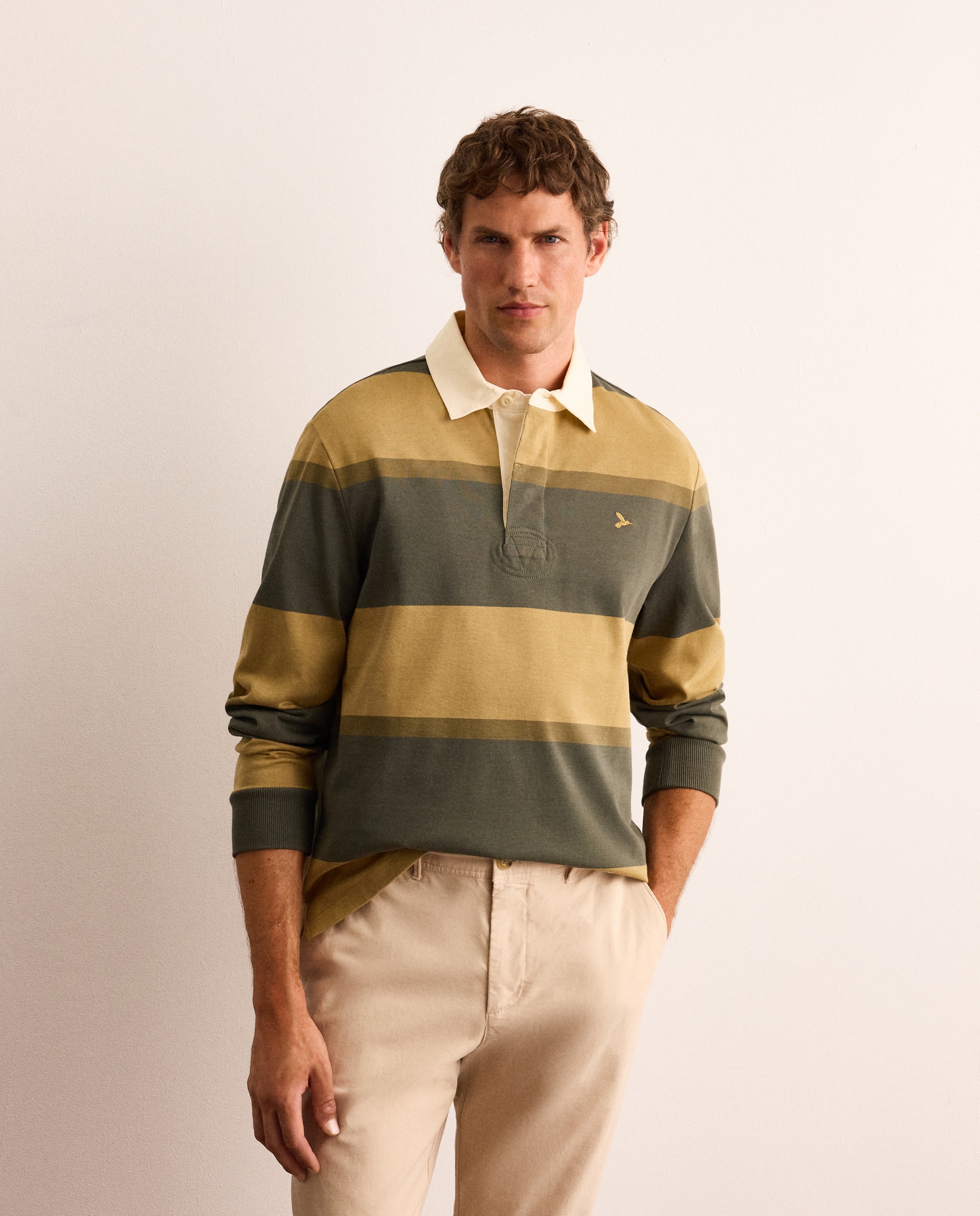 Polo rugby de manga larga a rayas de algodón hombre - Lloyd's - Verde oscuro Verde oscuro-2