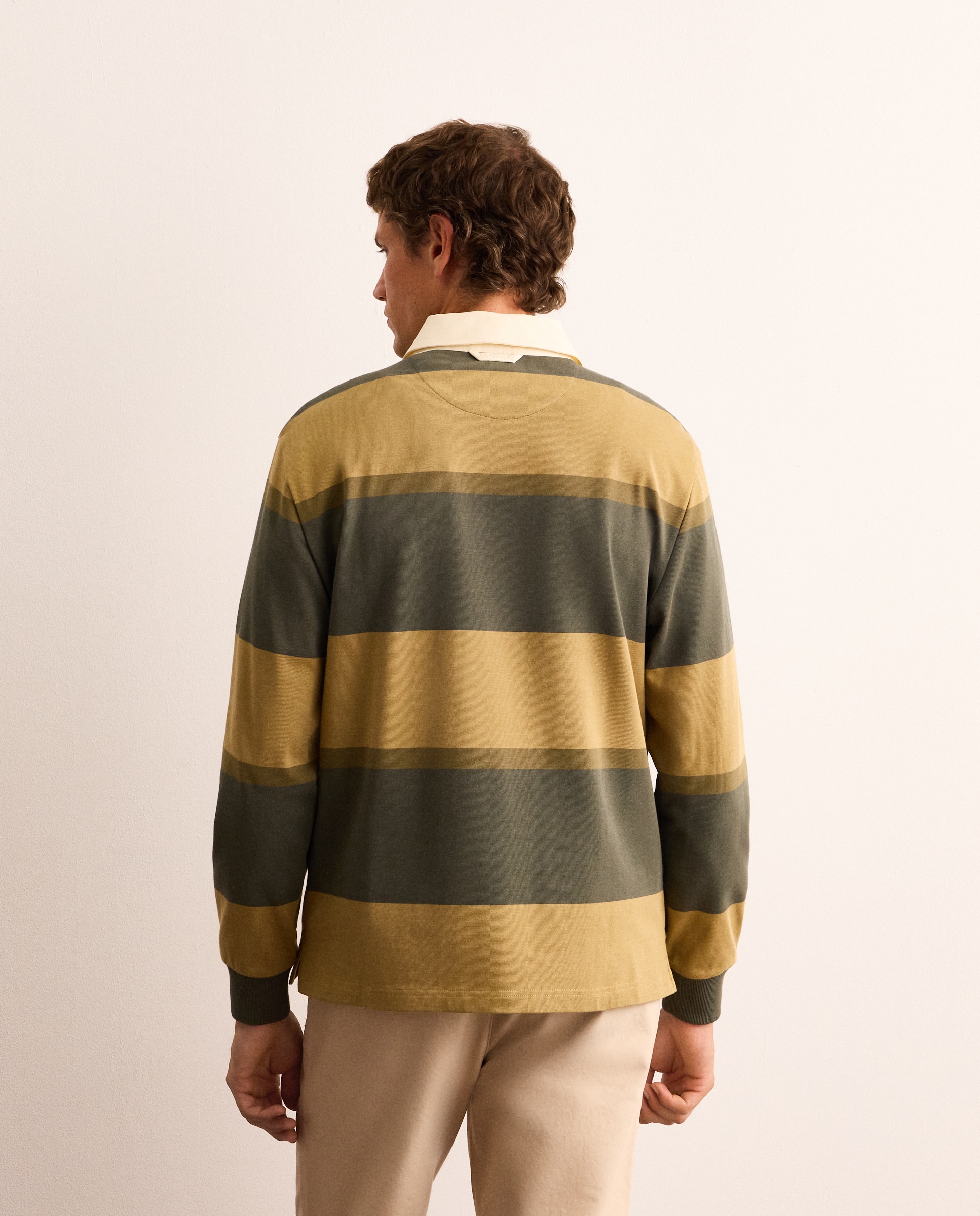 Polo rugby de manga larga a rayas de algodón hombre - Lloyd's - Verde oscuro Verde oscuro-3