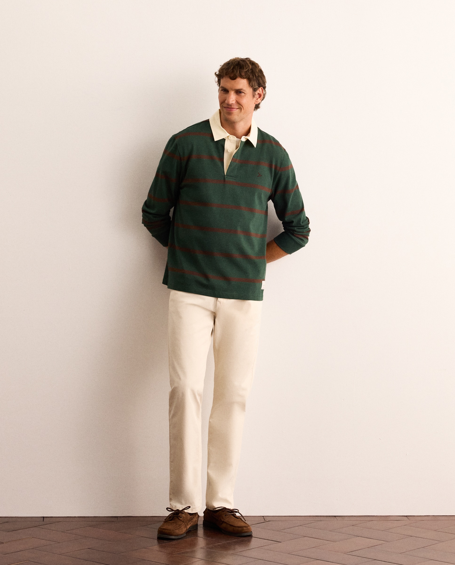 Polo rugby de manga larga a rayas finas de algodón hombre - Lloyd's - Verde Verde-2