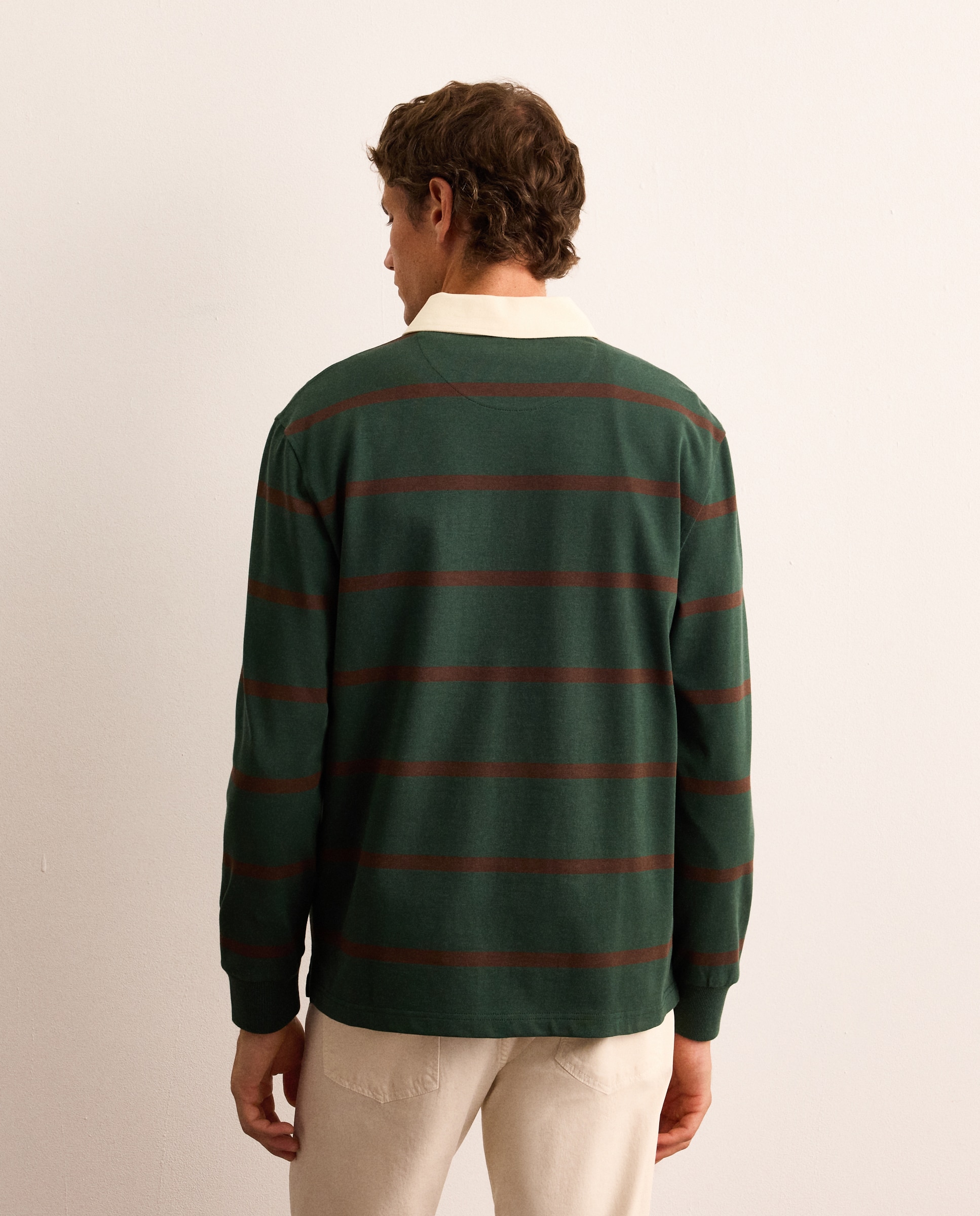 Polo rugby de manga larga a rayas finas de algodón hombre - Lloyd's - Verde Verde-3