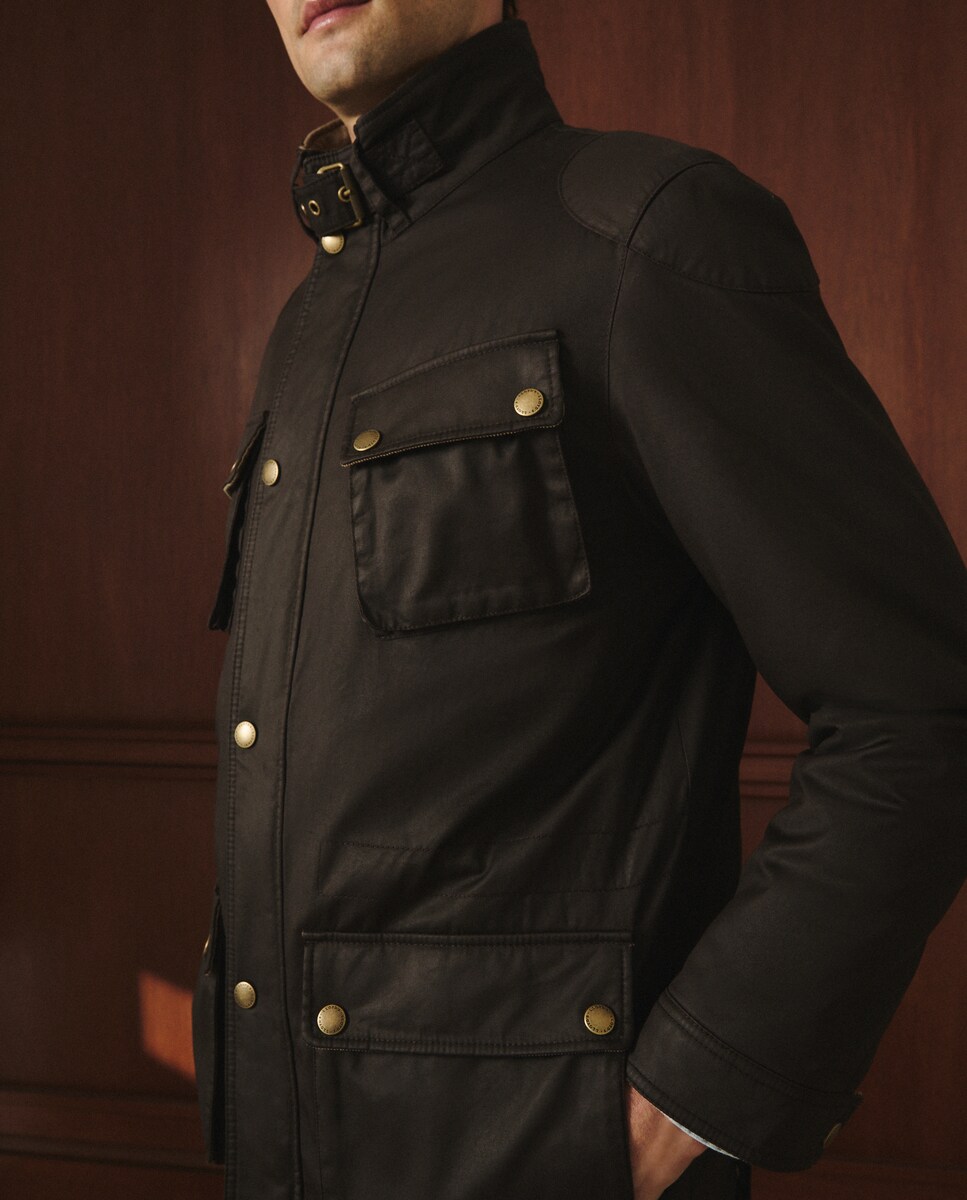 Parka Encerada Multibolsos Castanho-escuro-4