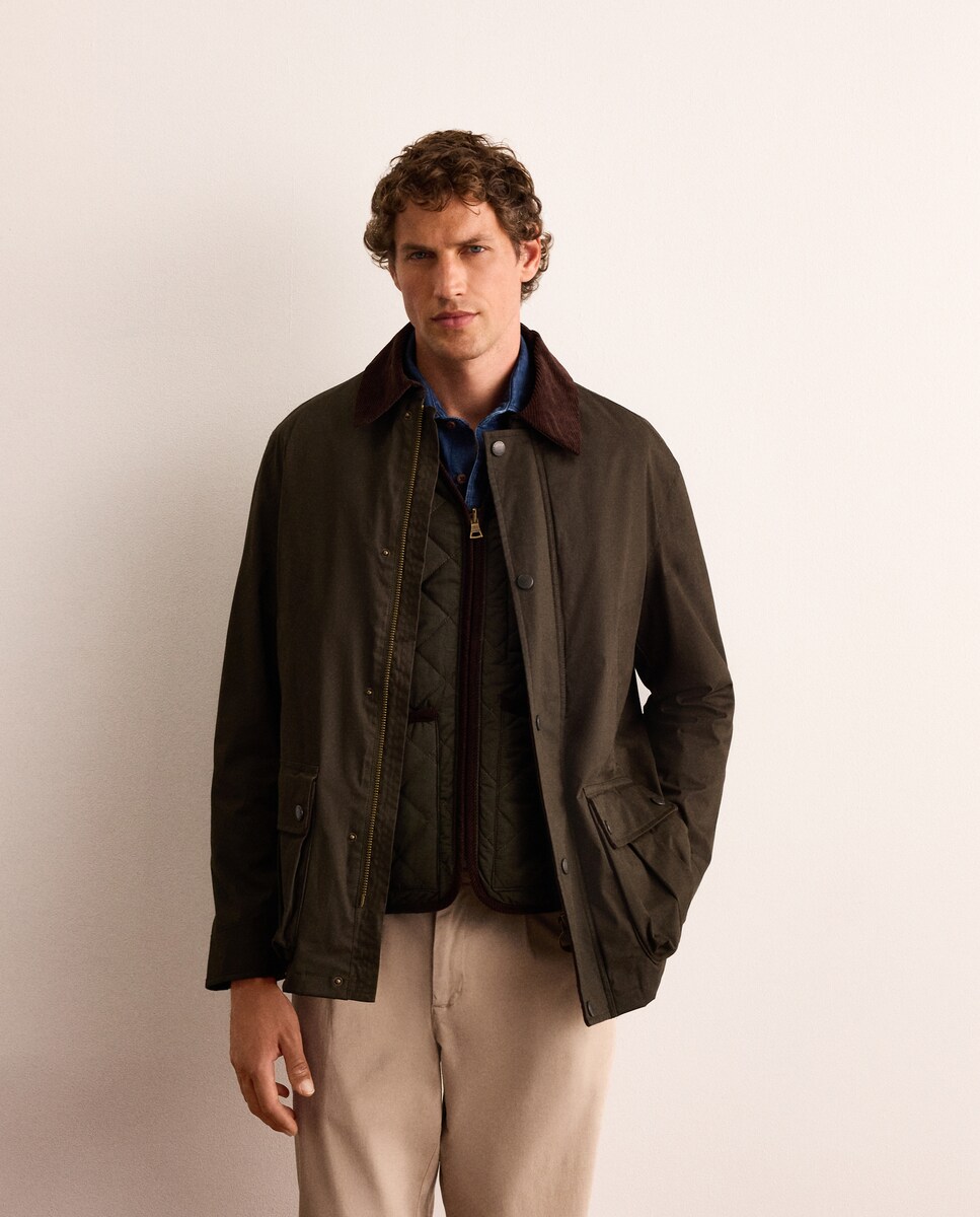 Imagen 0 de Chaquetón multibolsillos con chaleco interior desmontable de algodón encerado hombre Azul marino