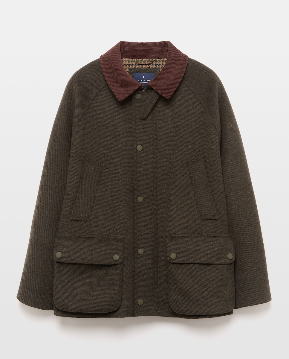 Imagen 1 de Chaquetón de paño de lana con cuello de pana hombre Verde oscuro
