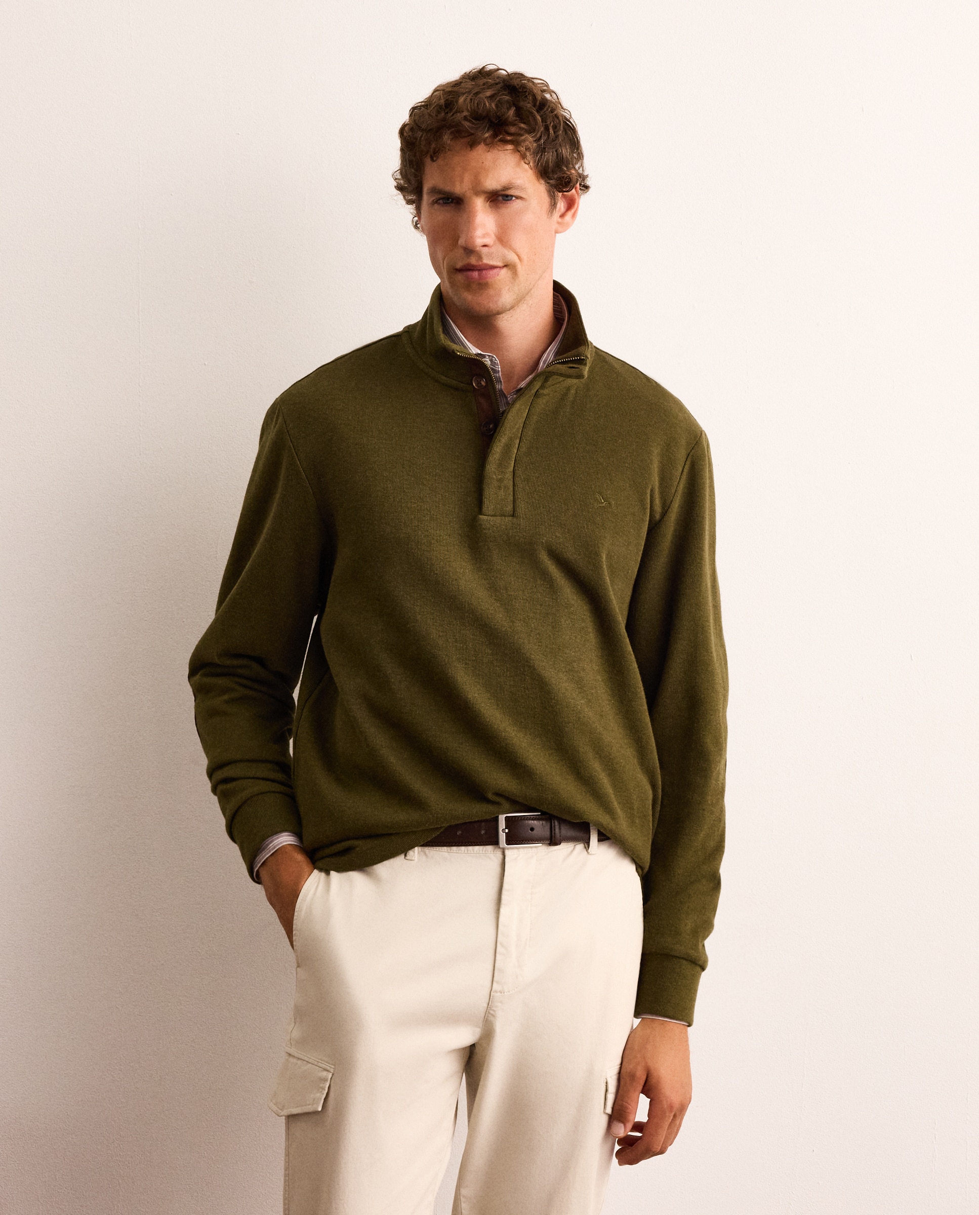 Sudadera de manga larga con botones y coderas de algodón hombre - Lloyd's - Verde oscuro Verde oscuro-1