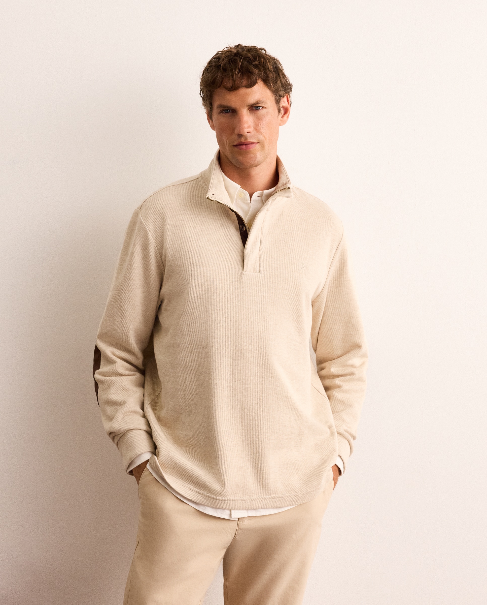 Sudadera de manga larga con botones y coderas de algodón hombre - Lloyd's - Beige Beige-1