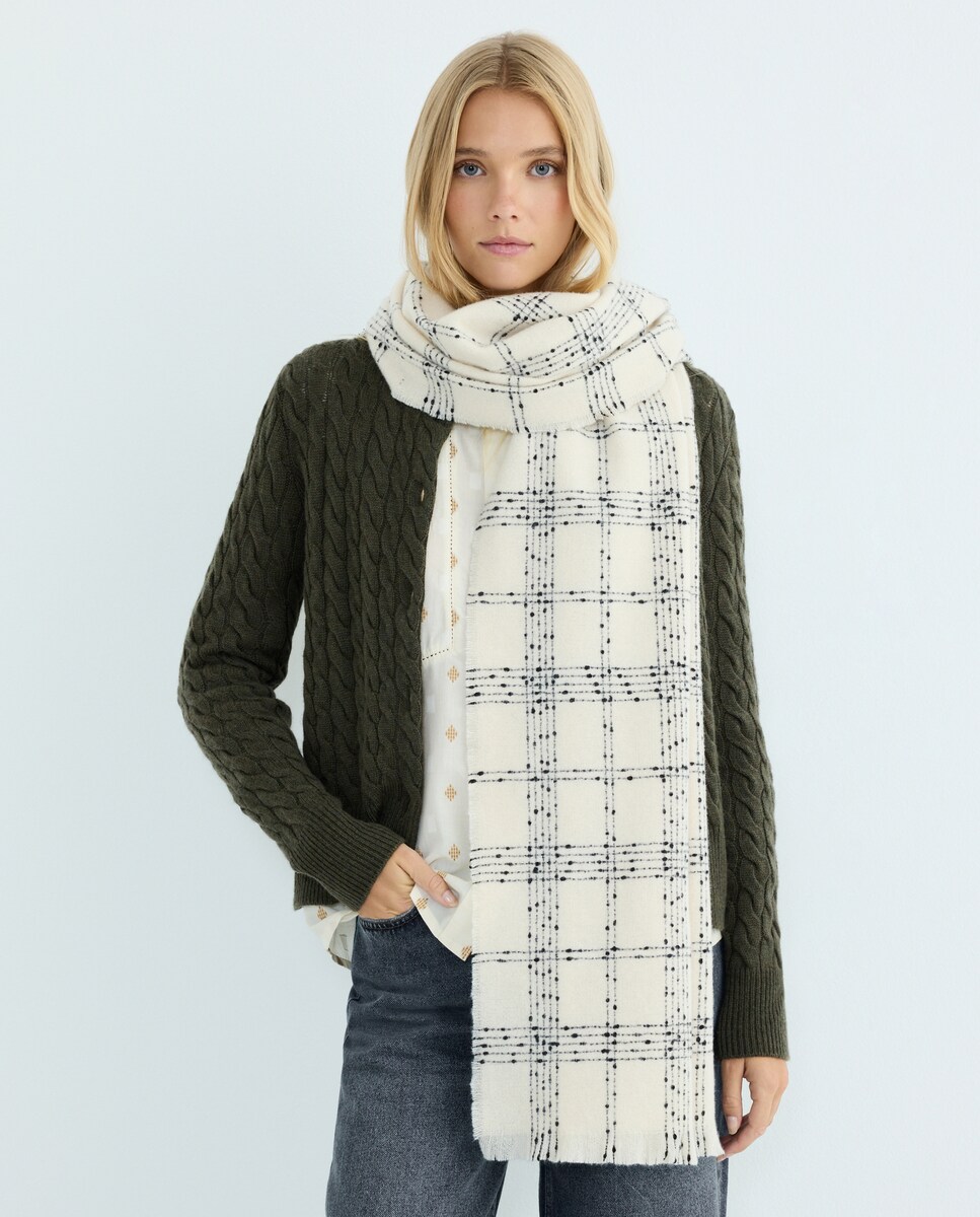 Bufanda XXL Para Mujer - 190x75 Cm, Cuadros Blancos, Súper Suave Y Calentita, Ideal Para Invierno
