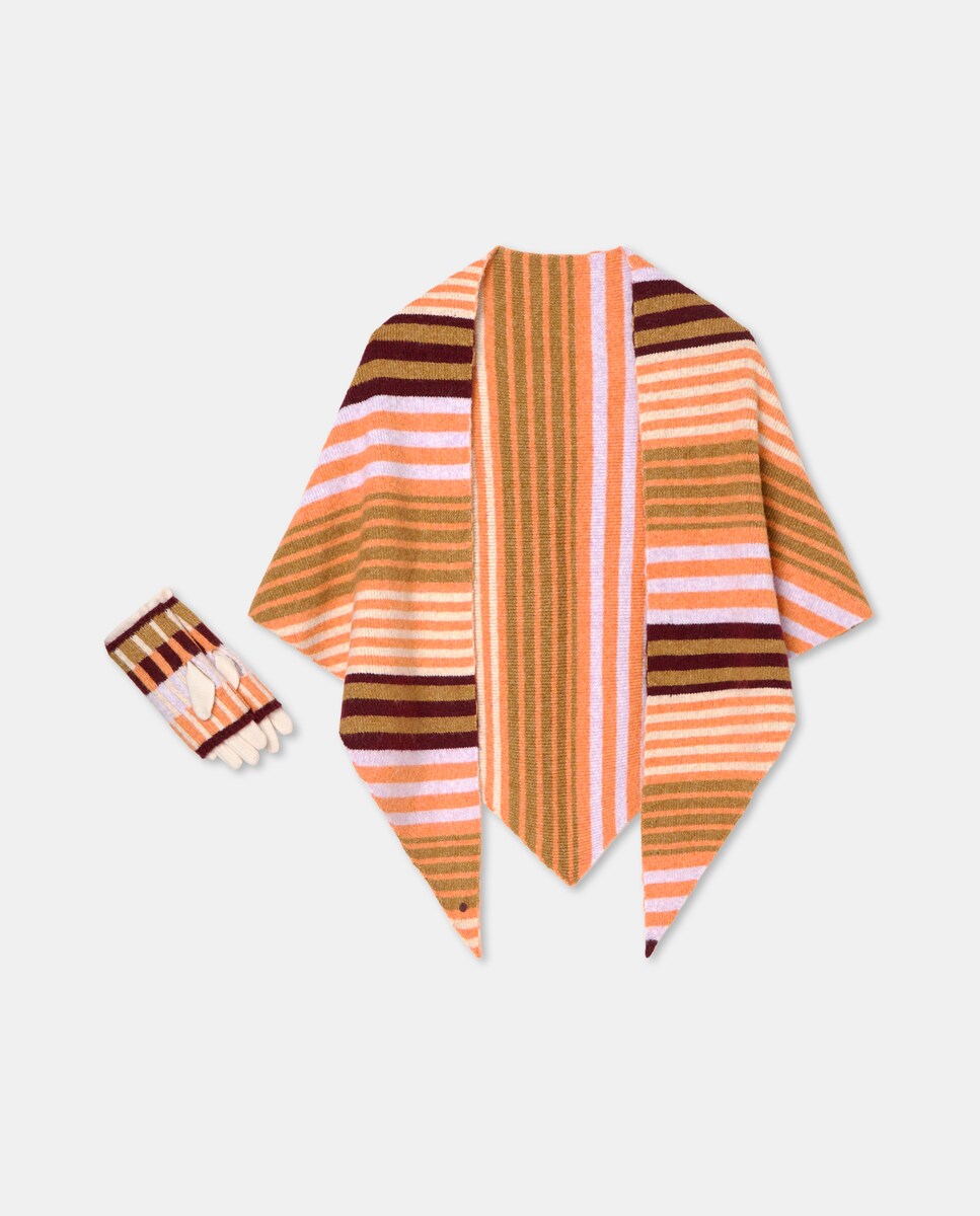 Conjunto de Cachecol em Bico e Luvas às Riscas - Multicolor 660 Laranja-2