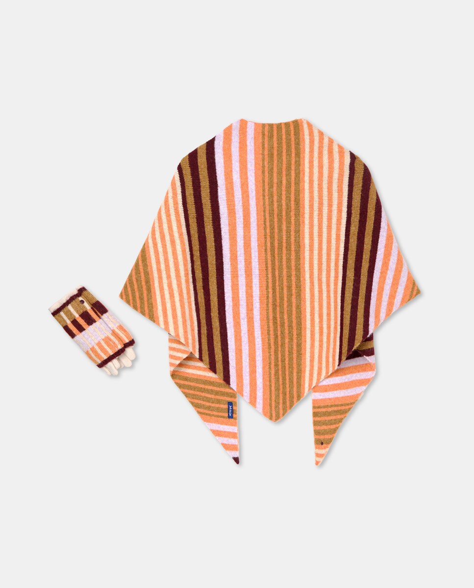 Conjunto de Cachecol em Bico e Luvas às Riscas - Multicolor 660 Laranja-3