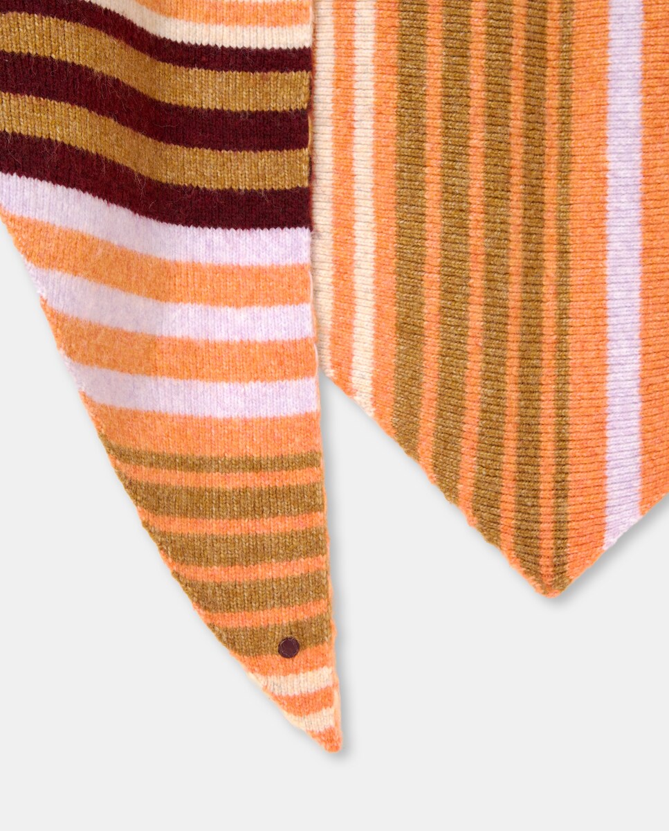 Conjunto de Cachecol em Bico e Luvas às Riscas - Multicolor 660 Laranja-4