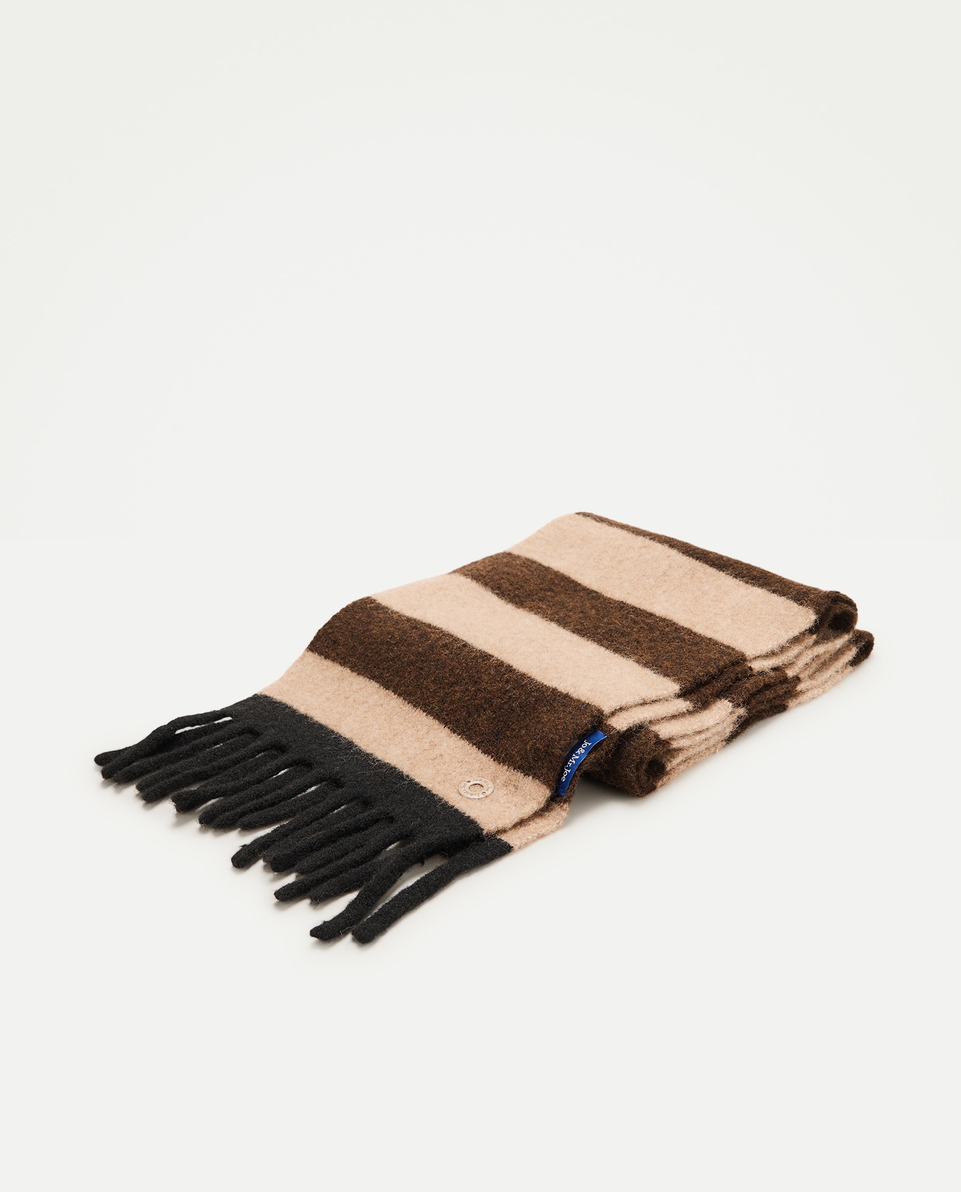 Bufanda de punto a rayas con flecos a contraste - Jo & Mr. Joe - Beige Beige-2