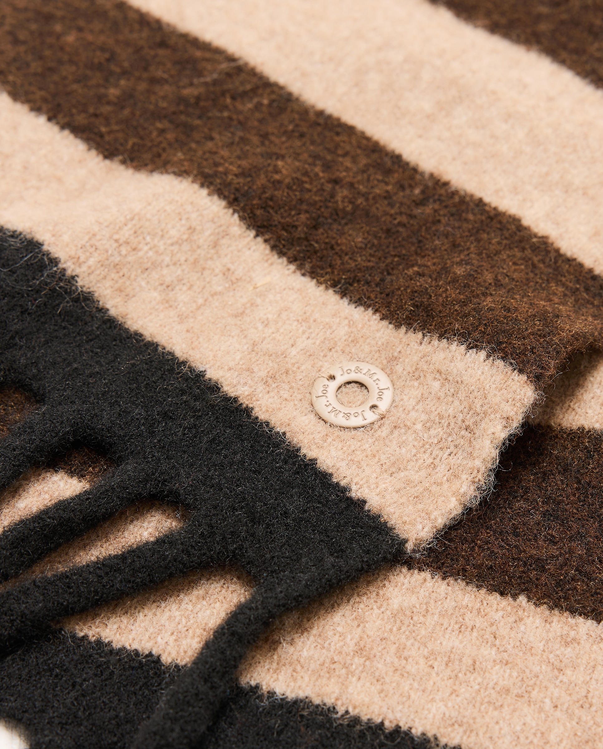 Bufanda de punto a rayas con flecos a contraste - Jo & Mr. Joe - Beige Beige-3