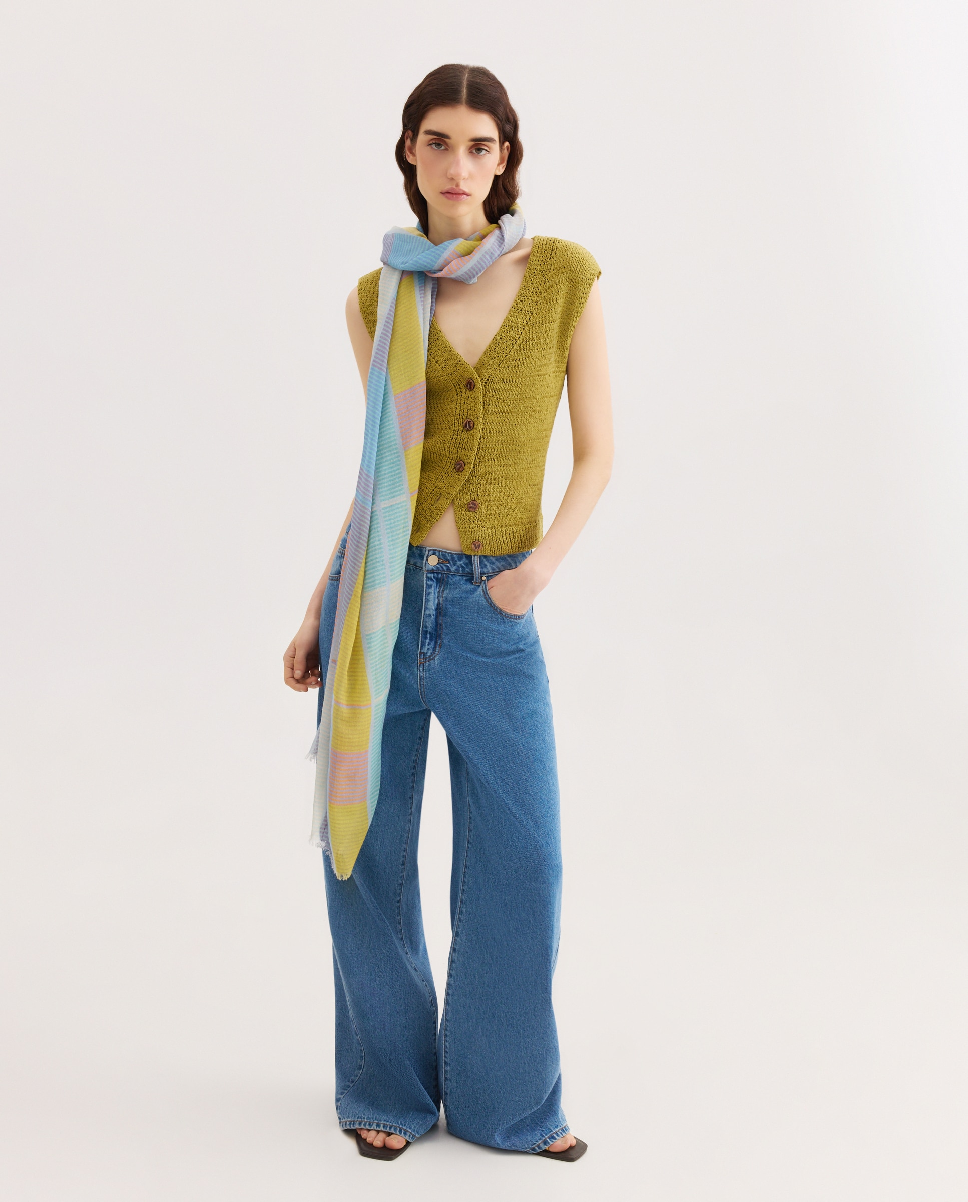 Lenço com Estampado às Riscas - Multicolor 400 Azul-4