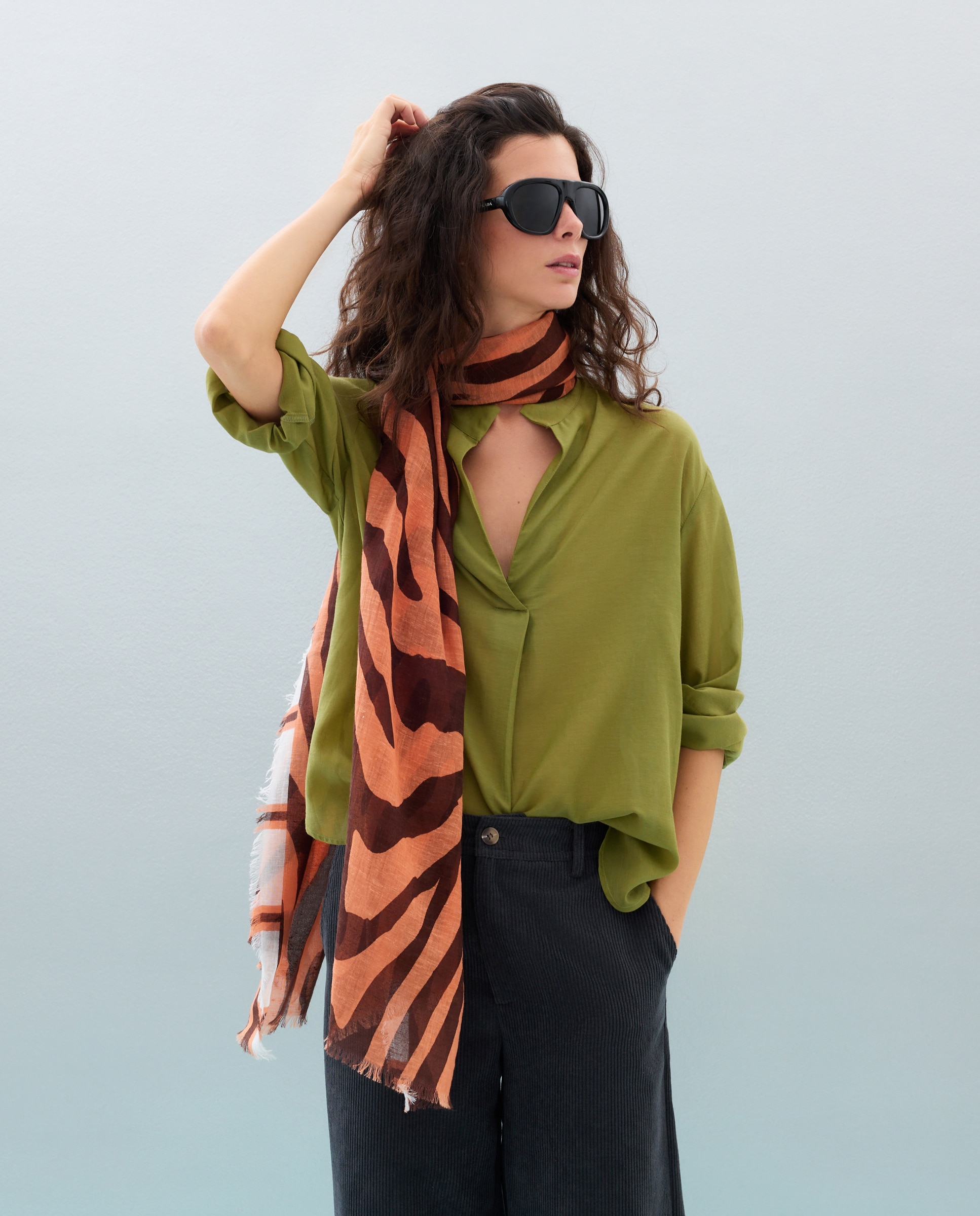 Lenço Estampado com Linho 660 Laranja-3