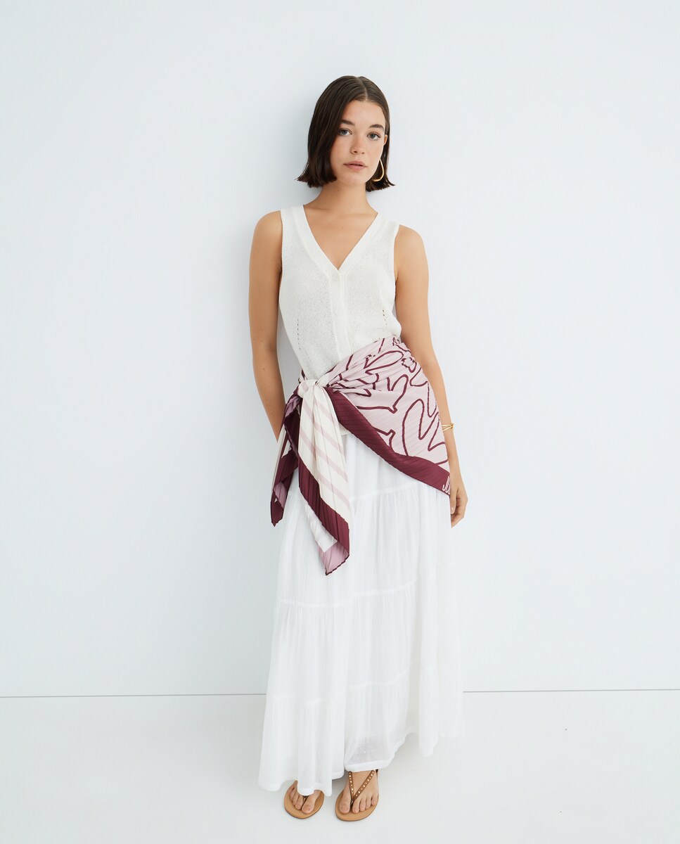 Lenço Plissado com Motivos Geométricos Bordeaux-3