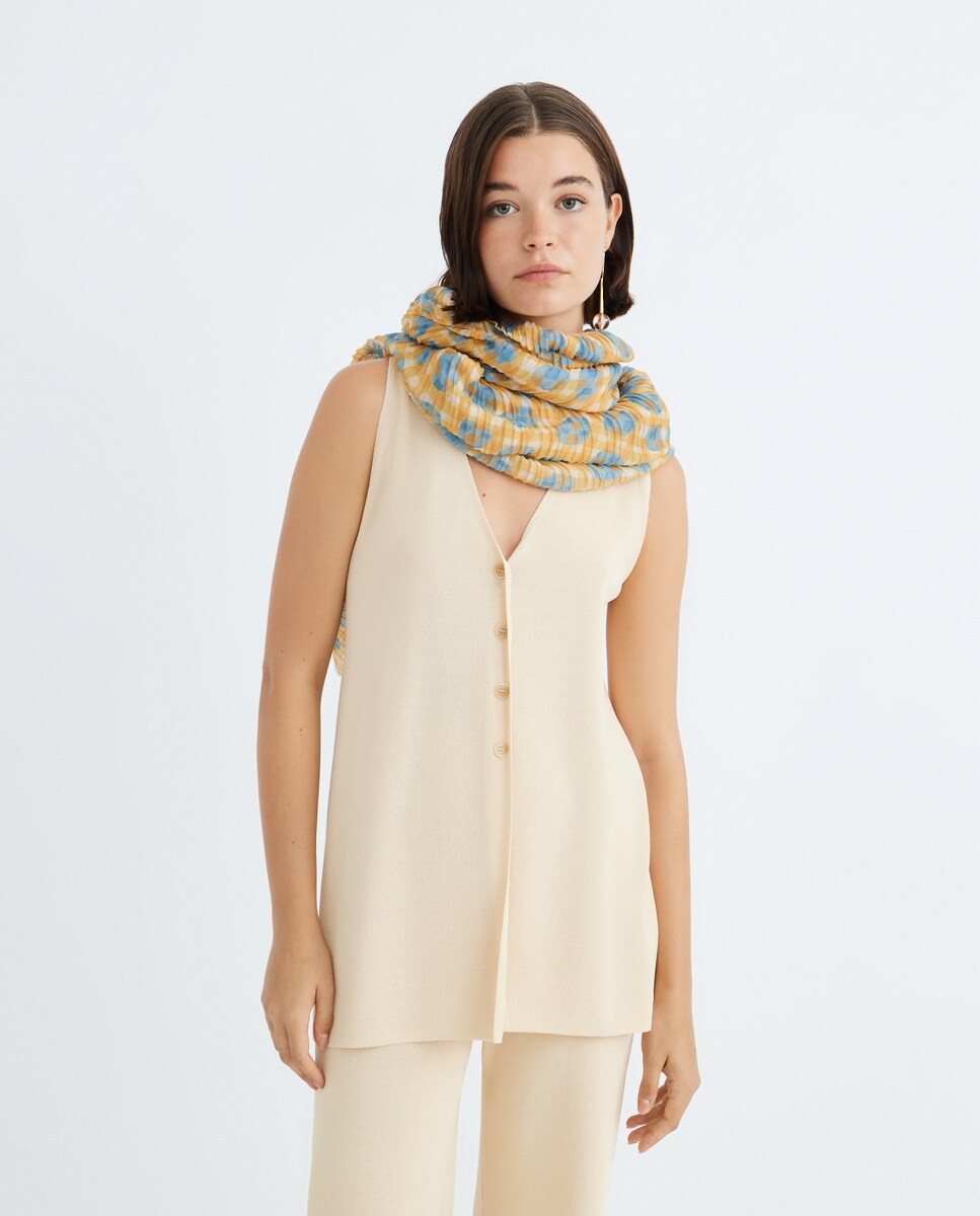 Lenço Estampado Plissado Mostarda-5