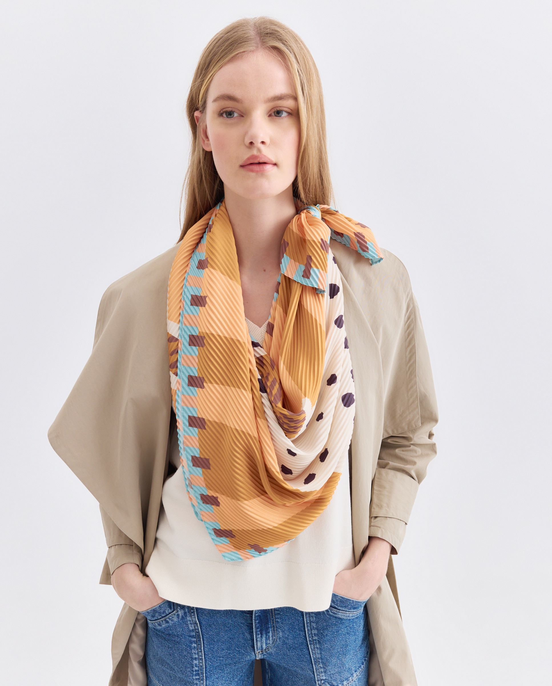Lenço Plissado com Animal Print de Leopardo 660 Laranja-5