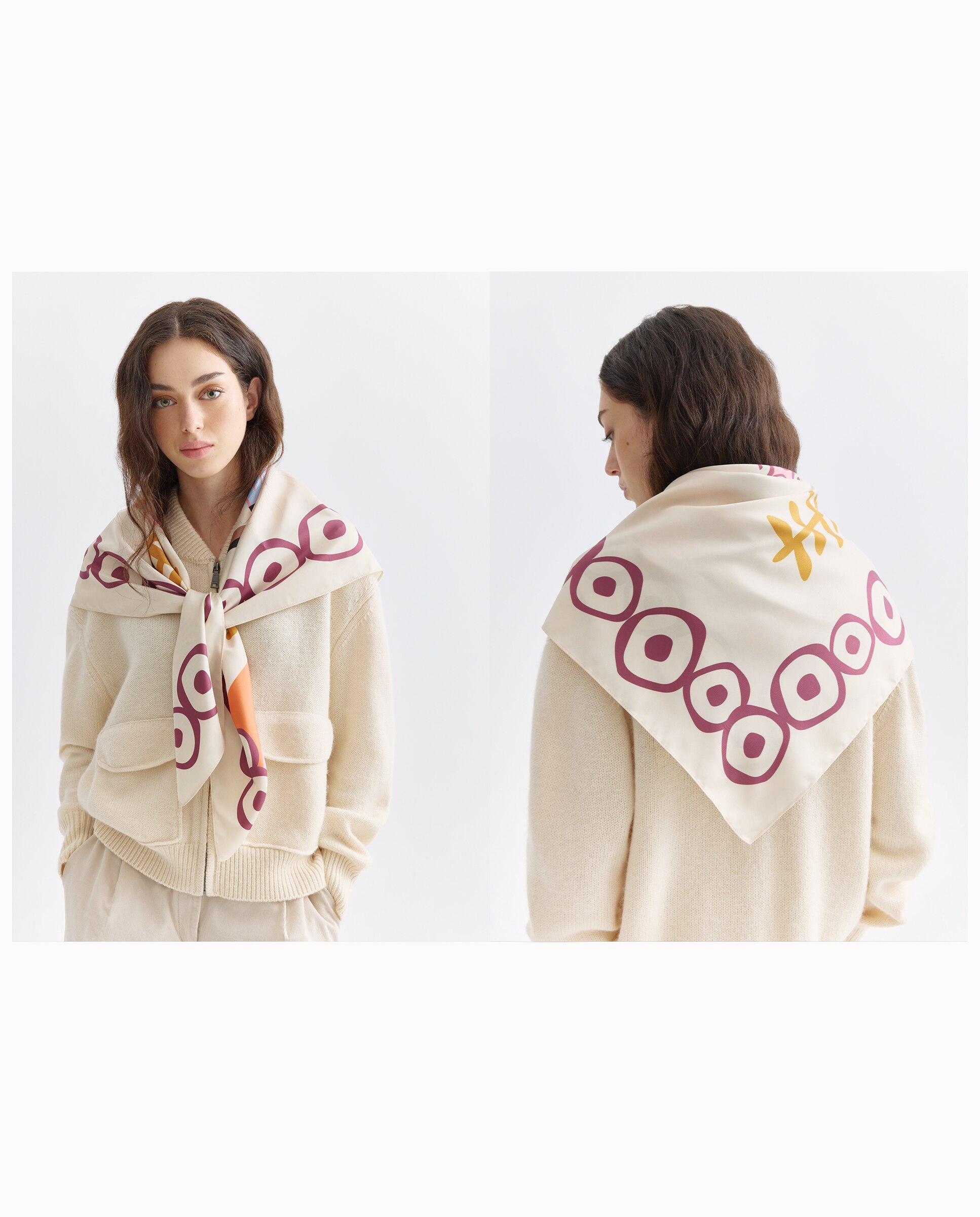 Lenço Plissado com Estampado de Galgos 120 Cru-5