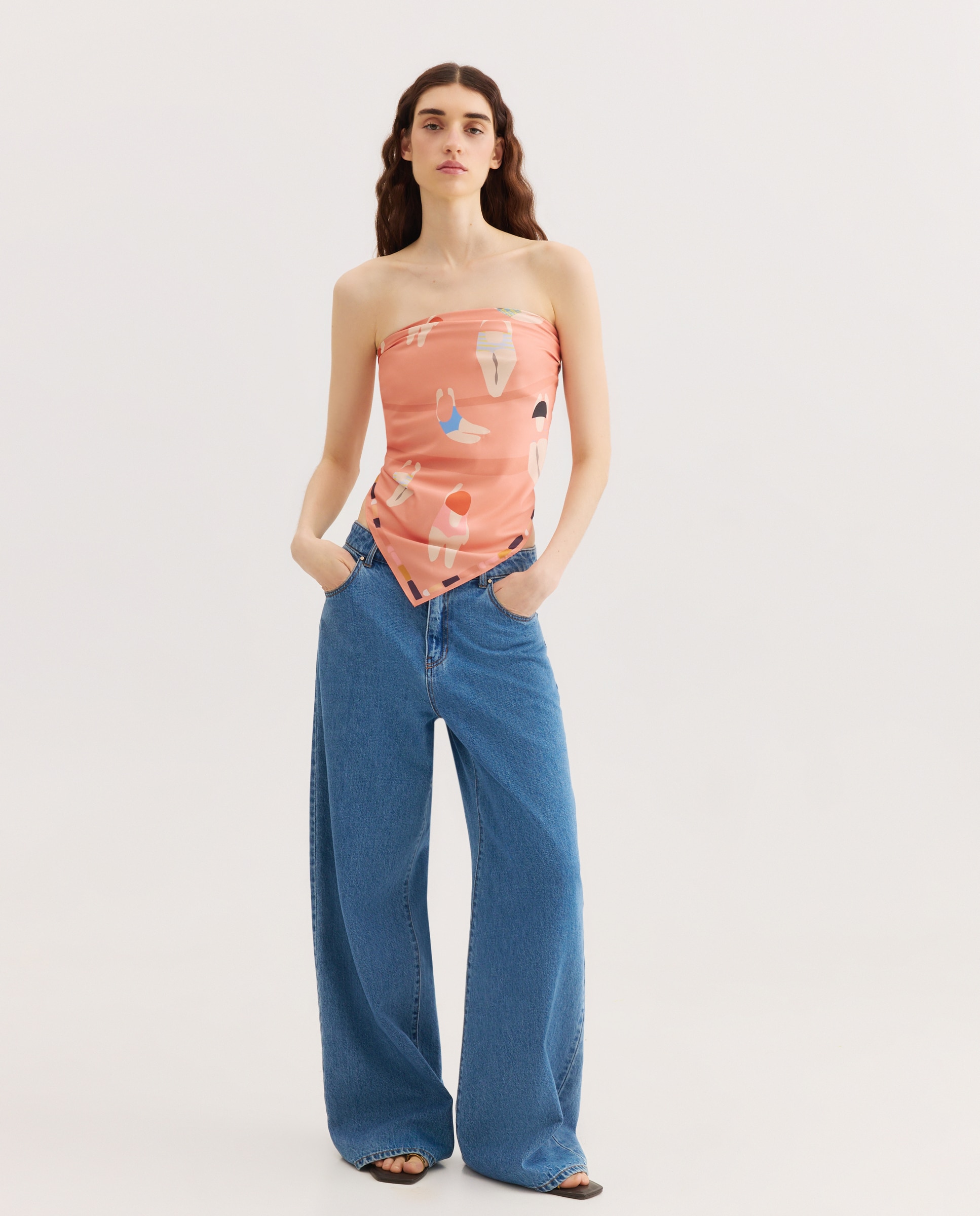 Lenço Acetinado com Estampado de Nadadoras 660 Laranja-6