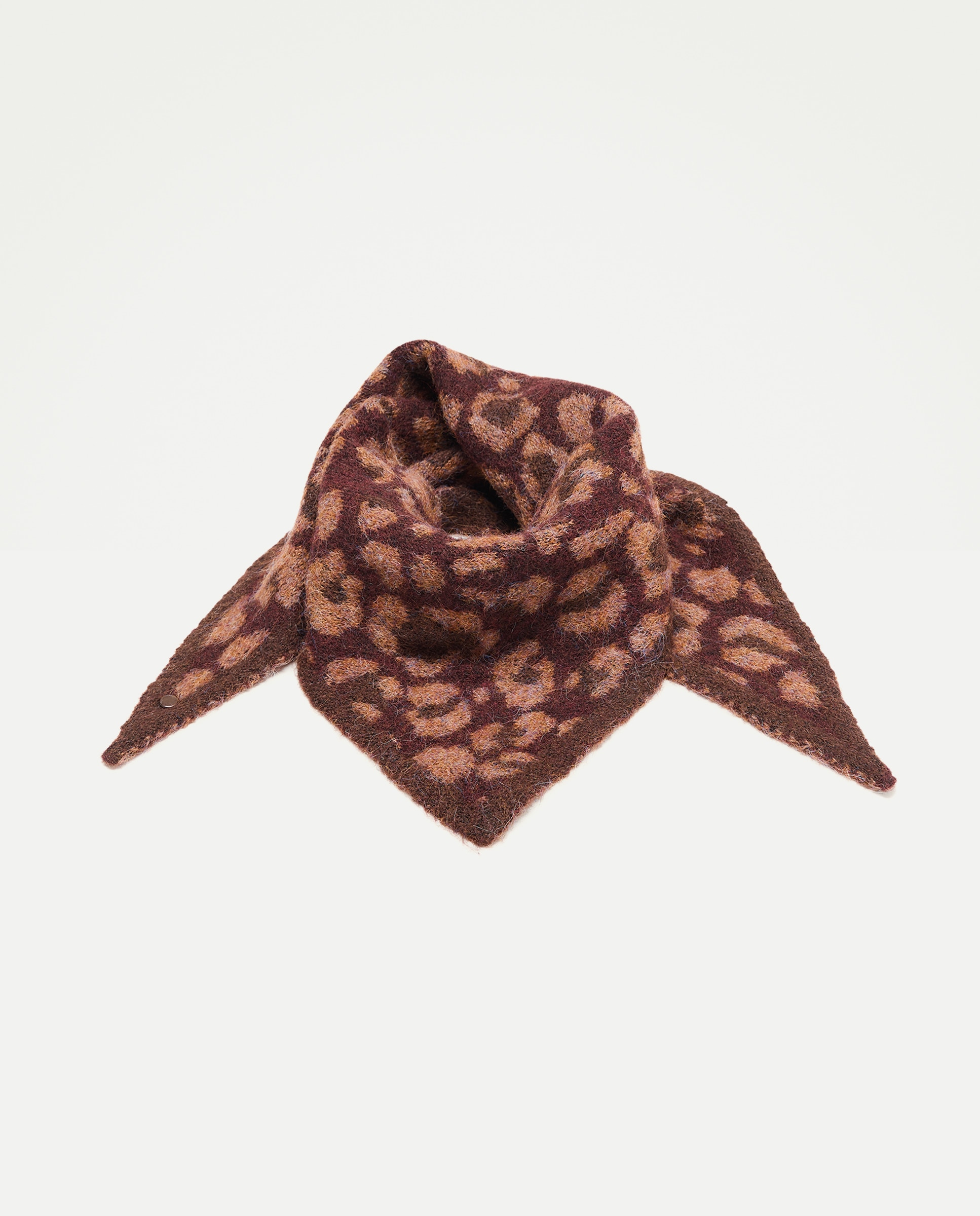 Conjunto de Gorro, Xaile e Luvas com Estampado de Manchas Bordeaux-3
