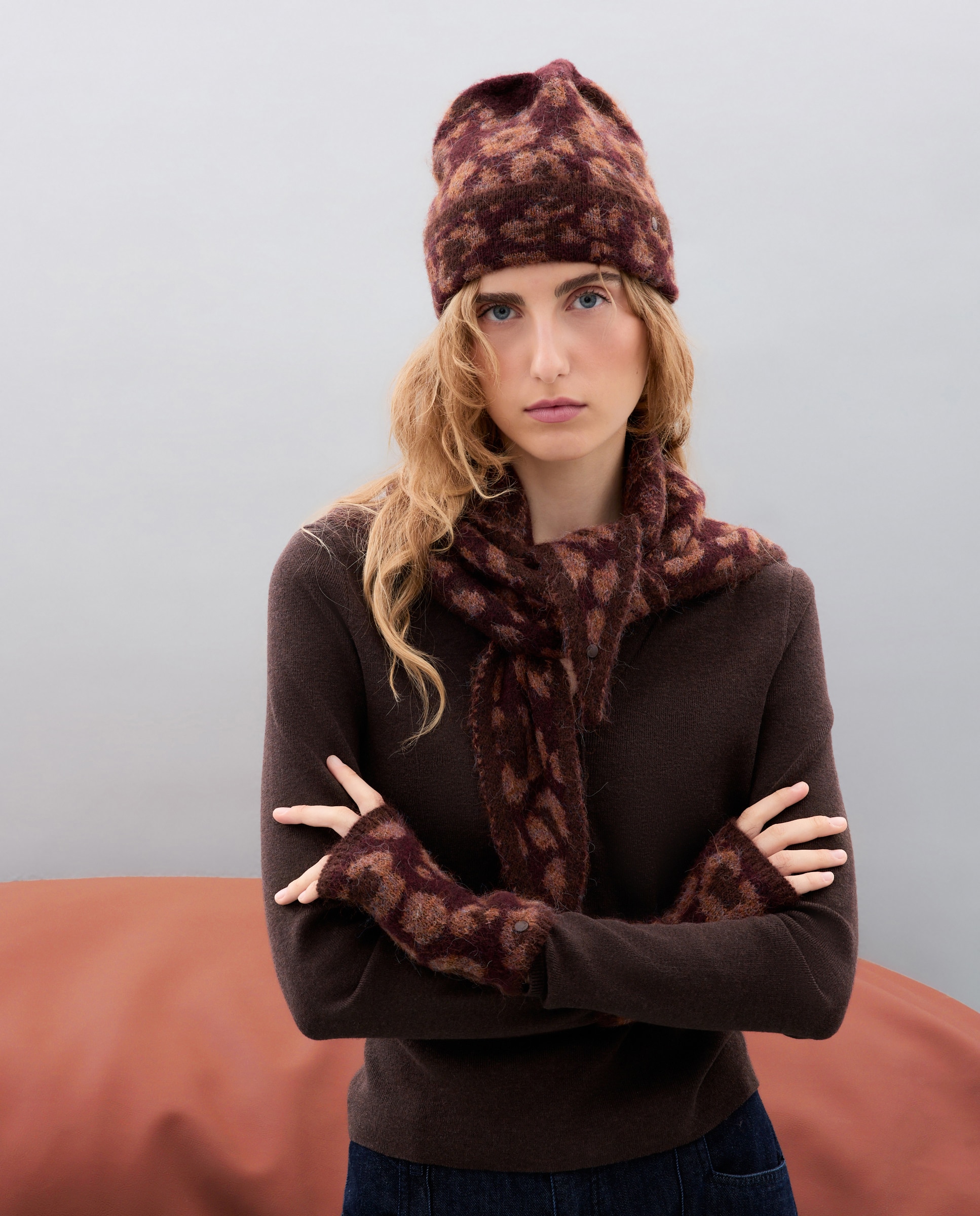 Conjunto de gorro pico y mitones con estampado de manchas - Jo & Mr. Joe - Burdeos Burdeos-6