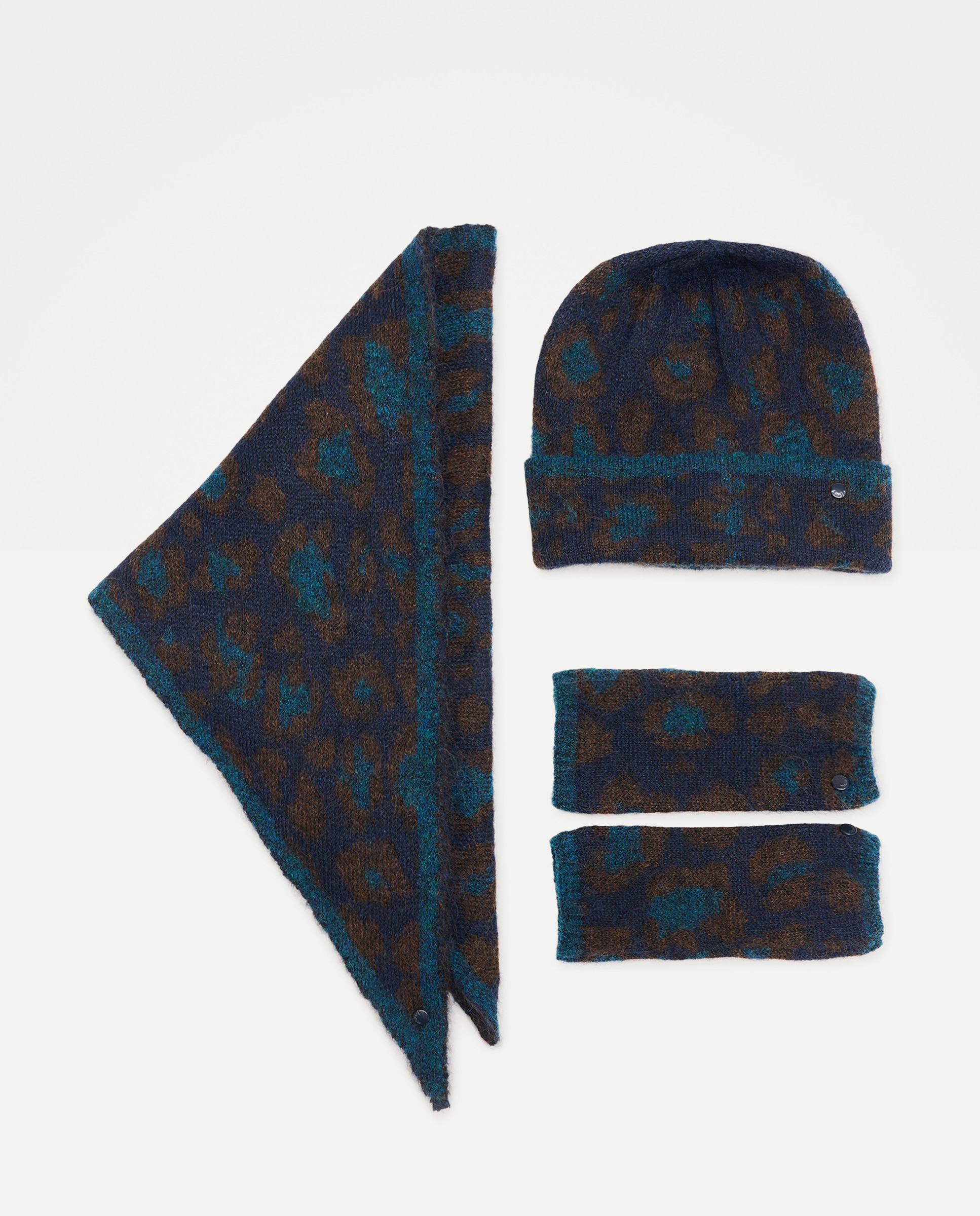 Imagem 0 de Conjunto de Gorro, Xaile e Luvas com Estampado de Manchas