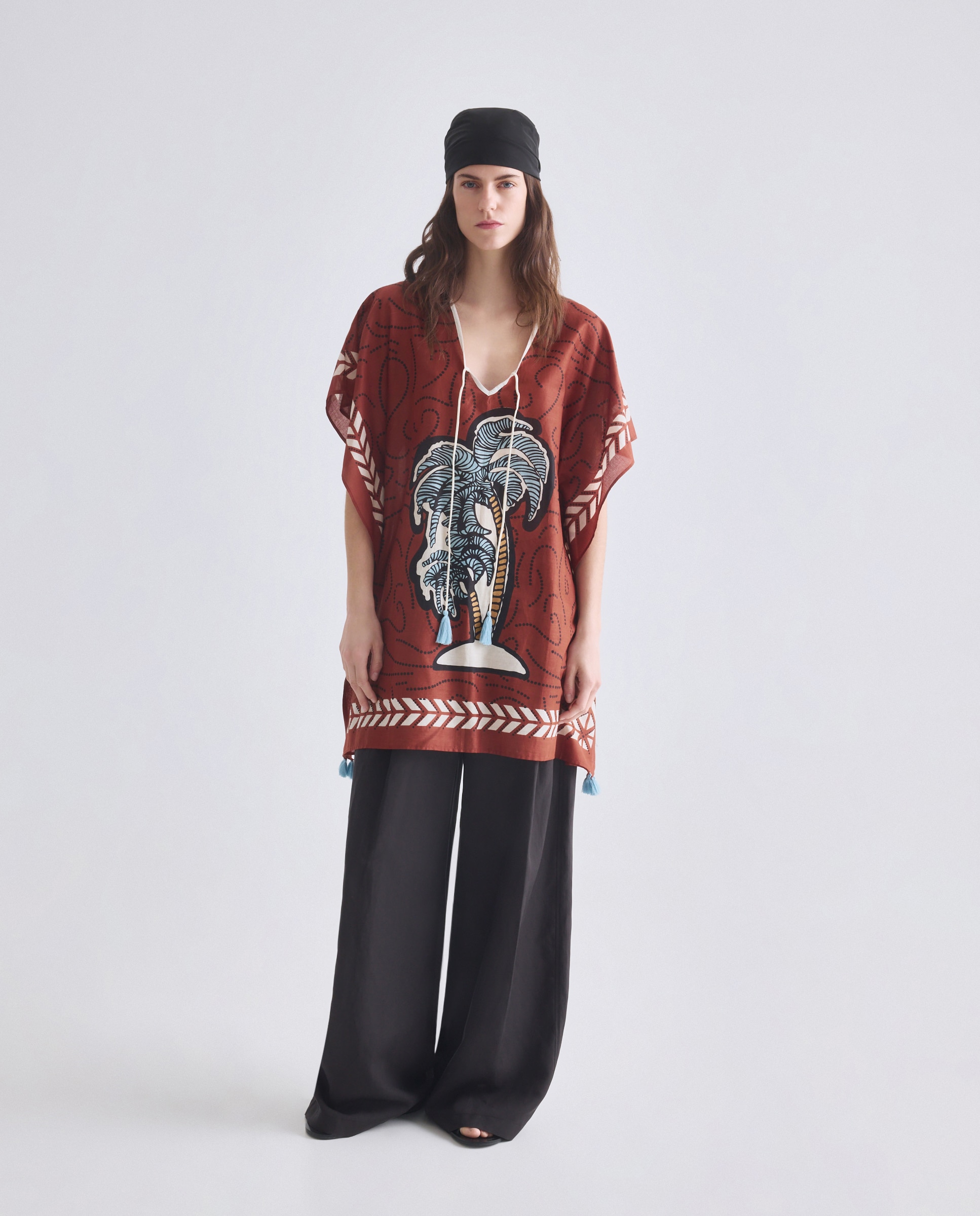 Kaftan de Praia com Estampado 770 Terracota-5