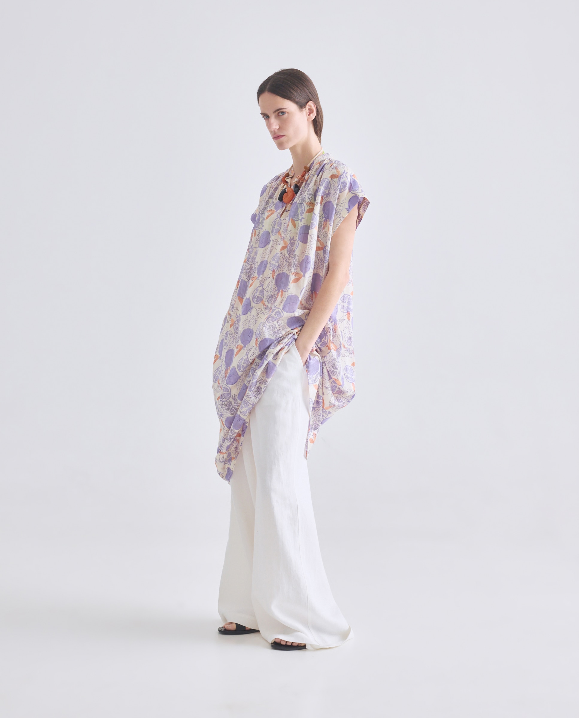 Kaftan de Praia de Estilo CAmiseiro 284 Lilás-4