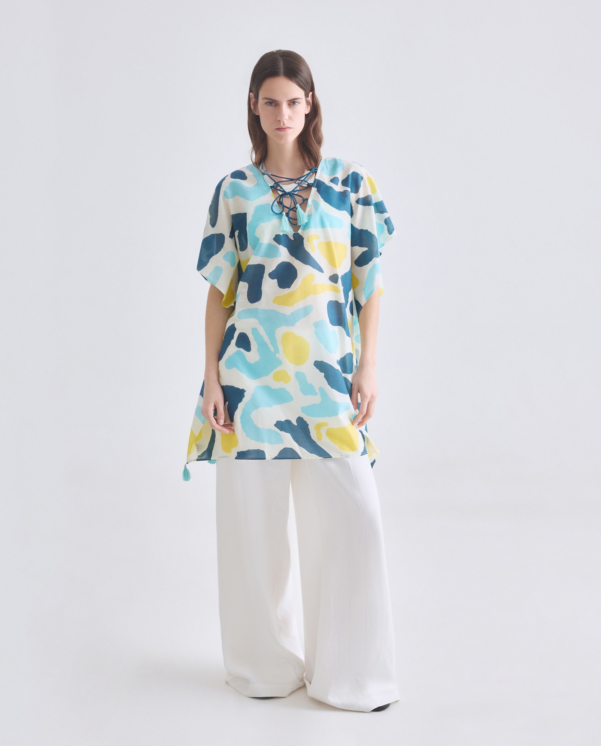Kaftan de Praia com Estampado de Manchas 400 Azul-4