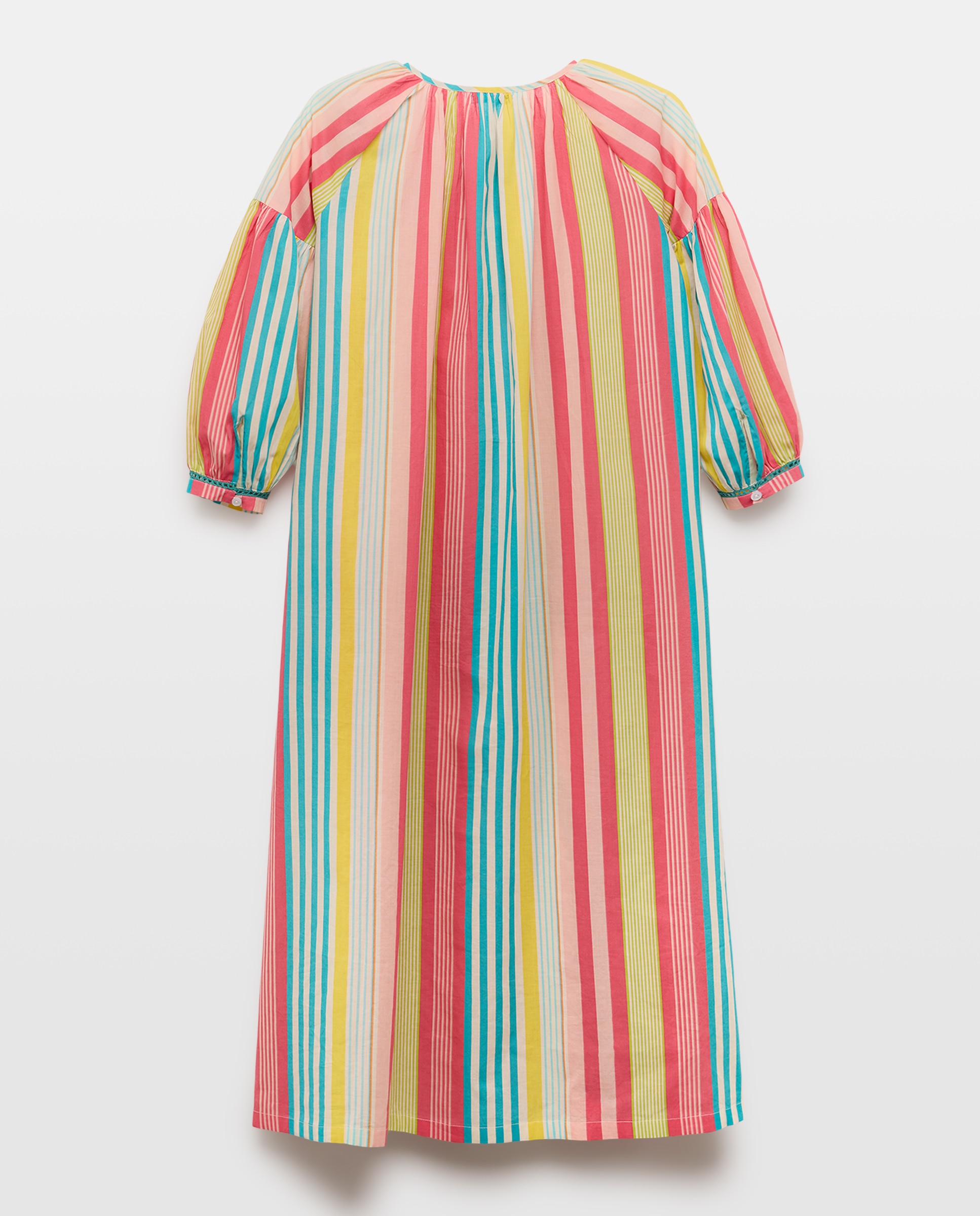 Kaftan Comprido às Riscas com Bordado de Palmeira 400 Azul-2